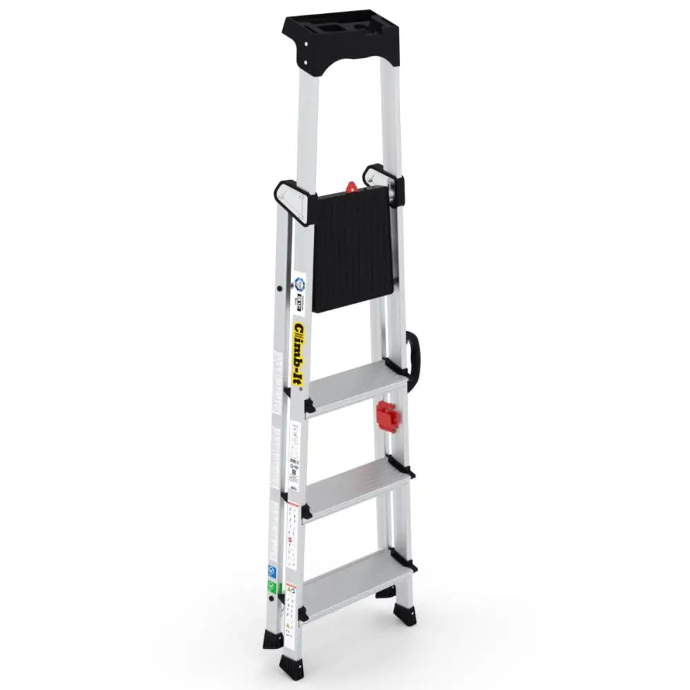 Climb It Professional Stepladder with Carry Handle - Lightweight Aluminum Ladder for Home & Office Use - Perfect for Painting, Shelving & DIY Projects