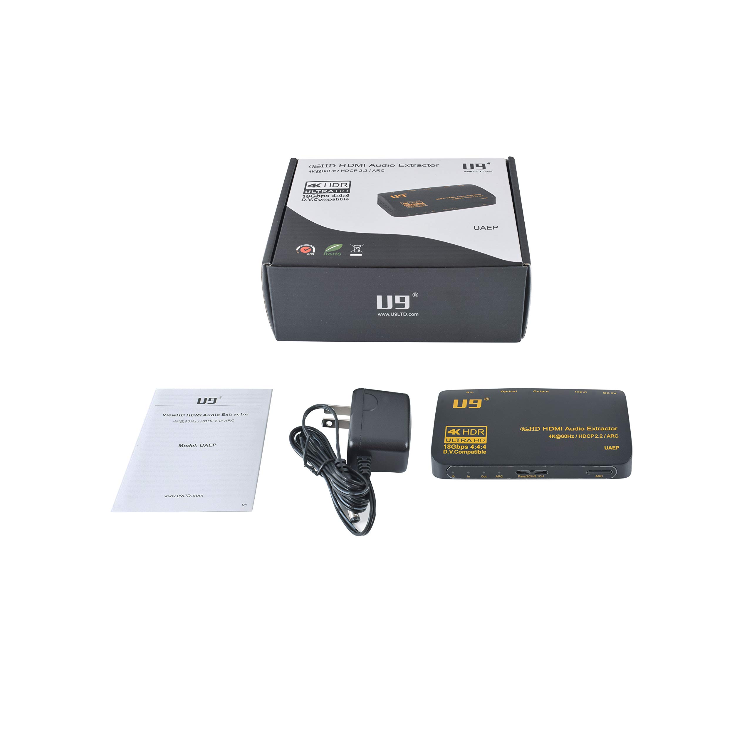 U9 ViewHD HDMI 2.0b 18Gbps 4K@60Hz HDR Audio Extractor with RCA Stereo & Optical Output | Supports Dolby Digital Plus, HDCP 2.2, ARC | Perfect for Home Theater, Gaming & 4K TV Setup