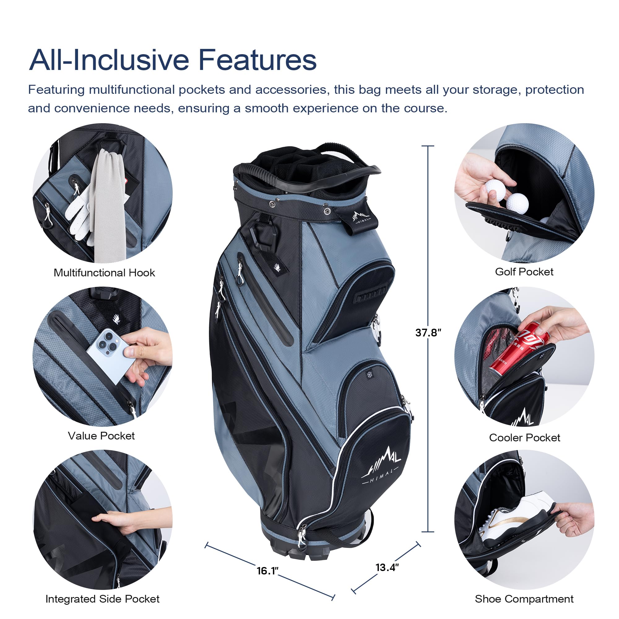 14-Way Golf Cart Bag with Organizer Divider & Rain Cover - Premium Golf Stand Bag for Men & Women - Perfect for Golf Course & Driving Range Use