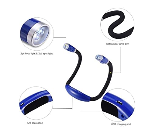 Rechargeable LED Neck Reading Light - 3 Adjustable Brightness Levels, Flexible Bendable Arms, Long-Lasting Book Light for Bed Reading, Knitting, Camping & Nighttime Activities | Perfect Gift for Book Lovers & Travelers