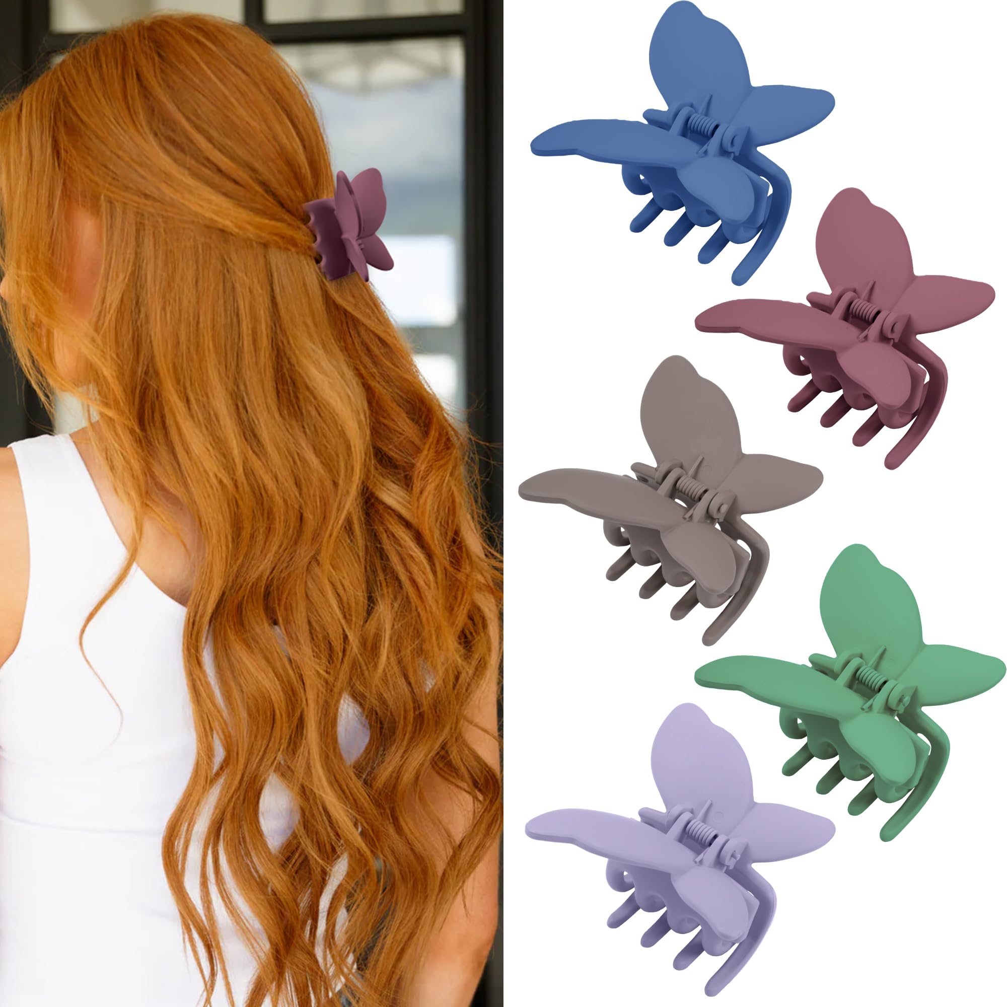 5 PCS Large Butterfly Hair Clips for Women - Non-Slip Matte Jaw Clamps for Thick, Thin & Medium Hair - Cute Hair Accessories for Everyday Wear, Parties & Weddings (Red)
