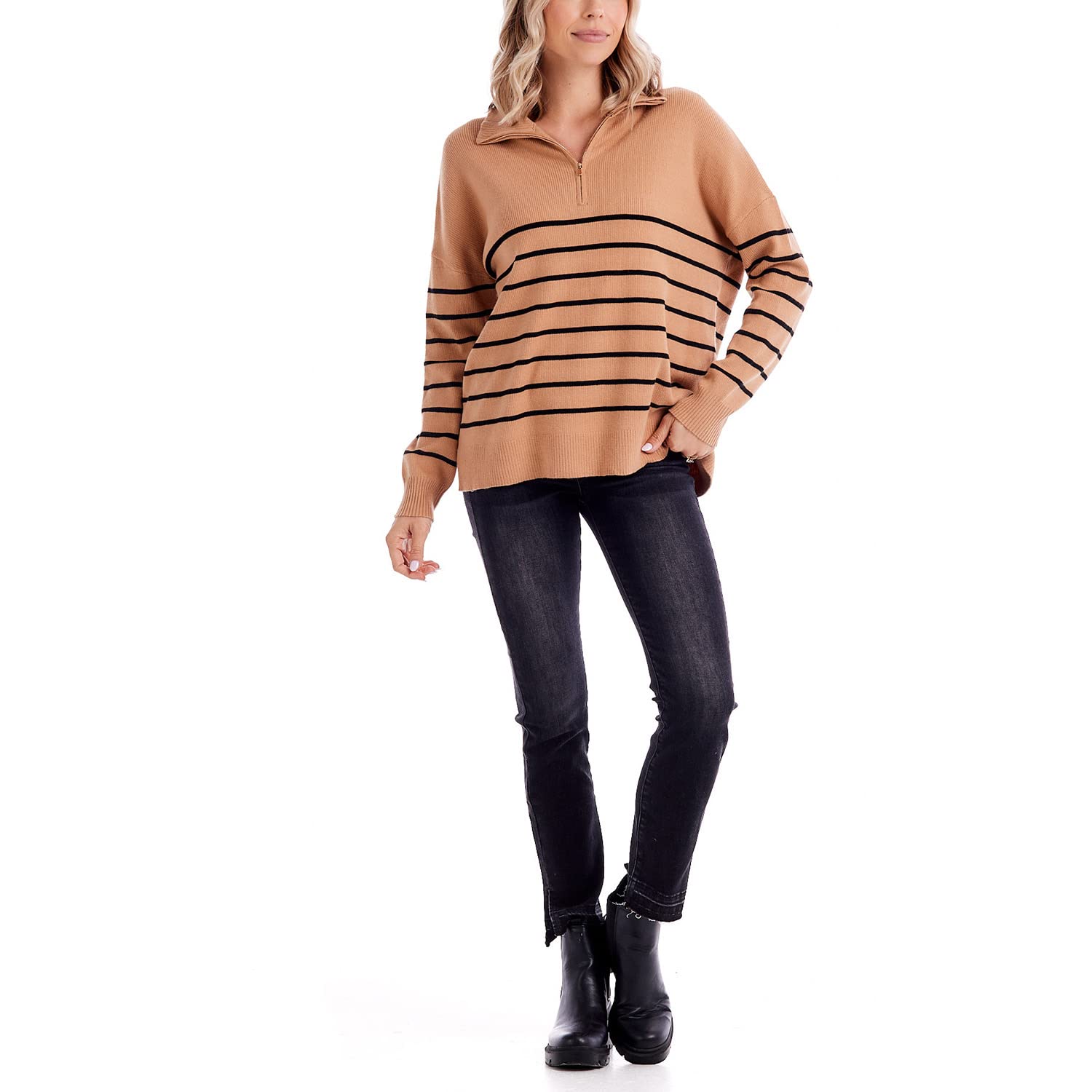 Mud Pie Women's Carlisle Striped Pullover Sweater - Cozy Casual Knit Top for Fall & Winter | Perfect for Layering, Office Wear & Weekend Outfits