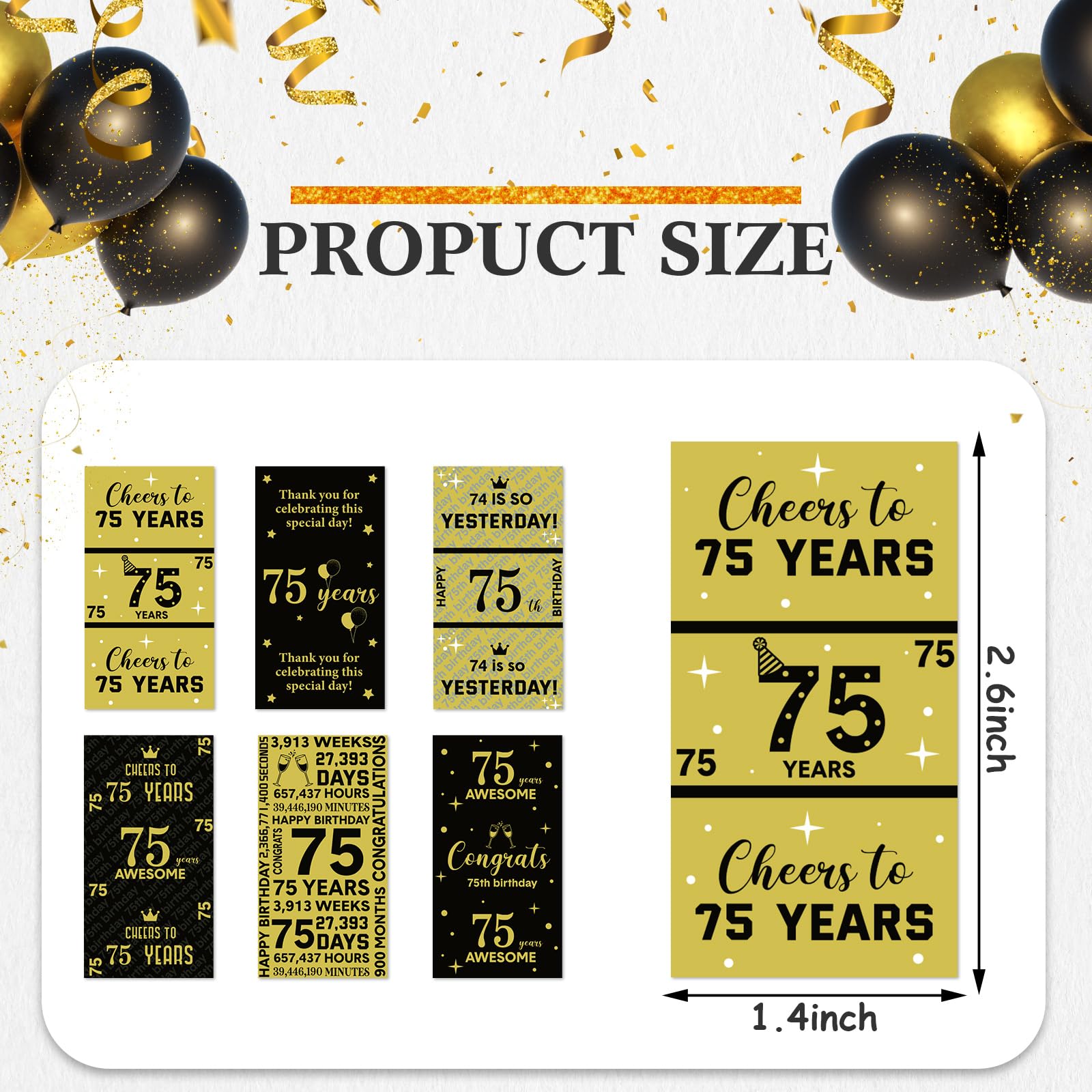 Tenare 90-Piece 75th Birthday Candy Bar Wrappers - Elegant Black & Gold Chocolate Decoration Labels for Anniversary & Party Supplies | Perfect for Milestone Celebrations, Retirement Parties & Golden Anniversary Decorations