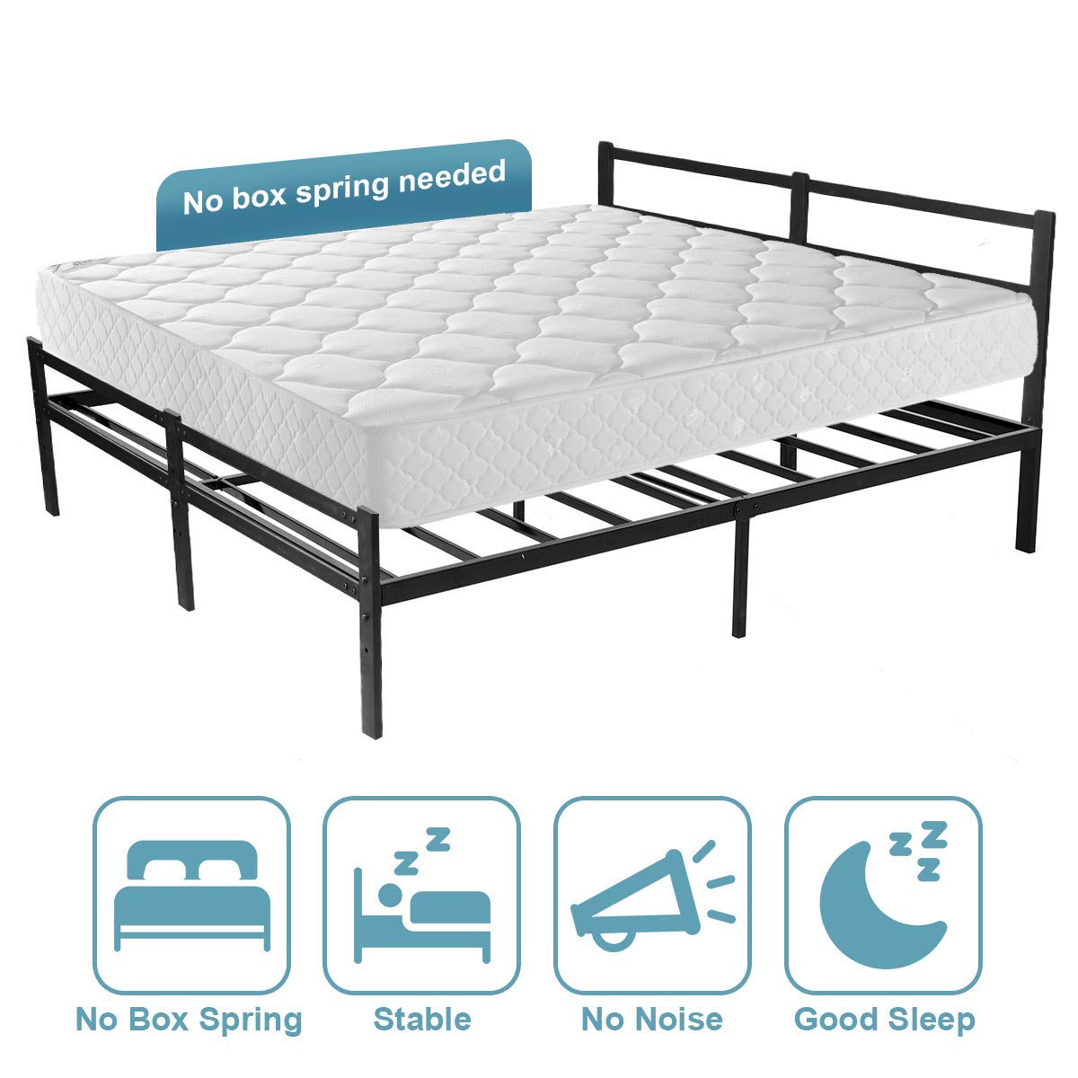 AKSG Full Size Bed Frame with Headboard - 14 Inch Sturdy Metal Platform Bed Frame, No Box Spring Needed, Heavy Duty Steel Slats & Underbed Storage Space - Perfect for Small Bedrooms, Guest Rooms & Dormitories