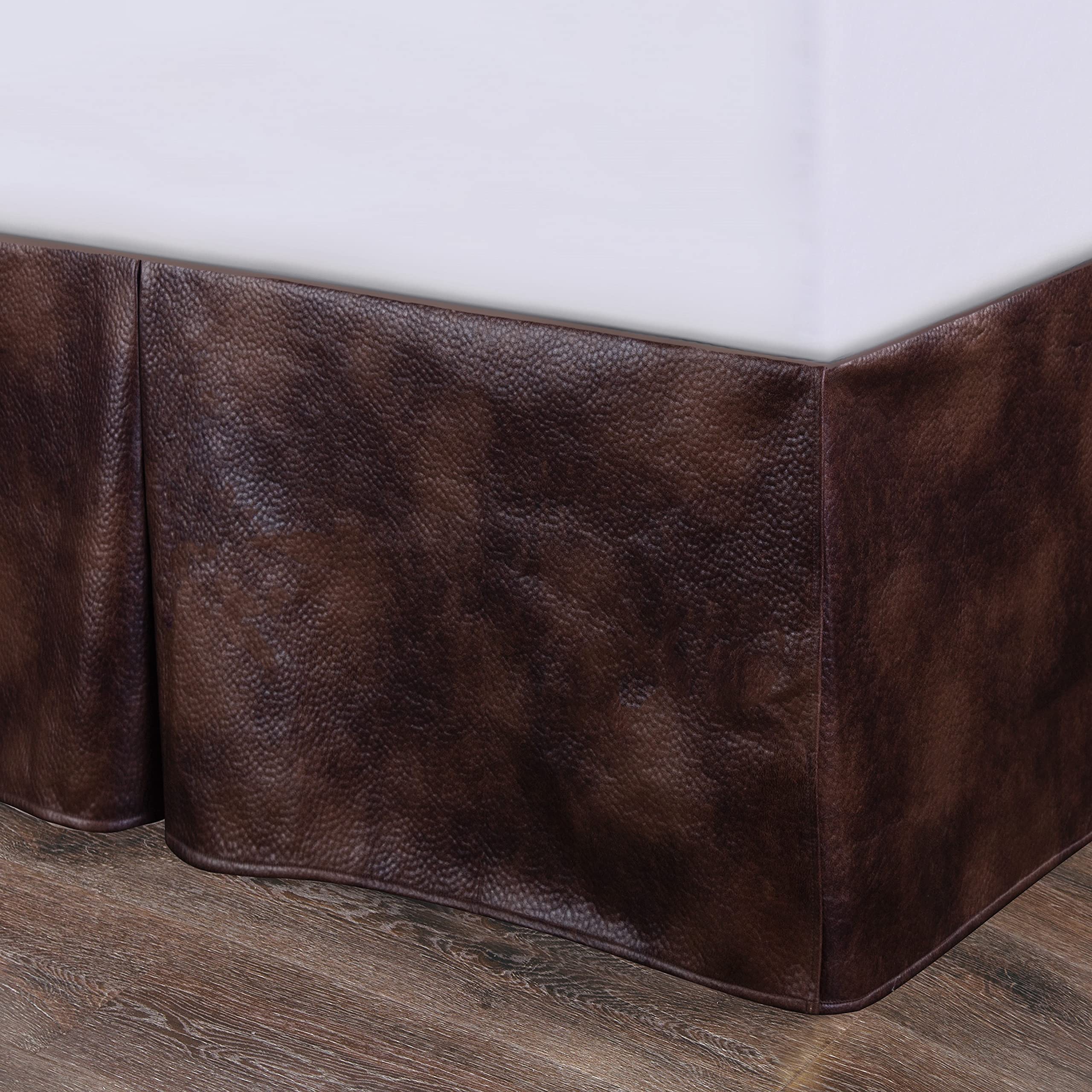 HiEnd Accents Brown Faux Leather Queen Size Bed Skirt - Rustic Cabin Lodge Western Style Bedding for Farmhouse, Log Cabin & Ranch Home Decor