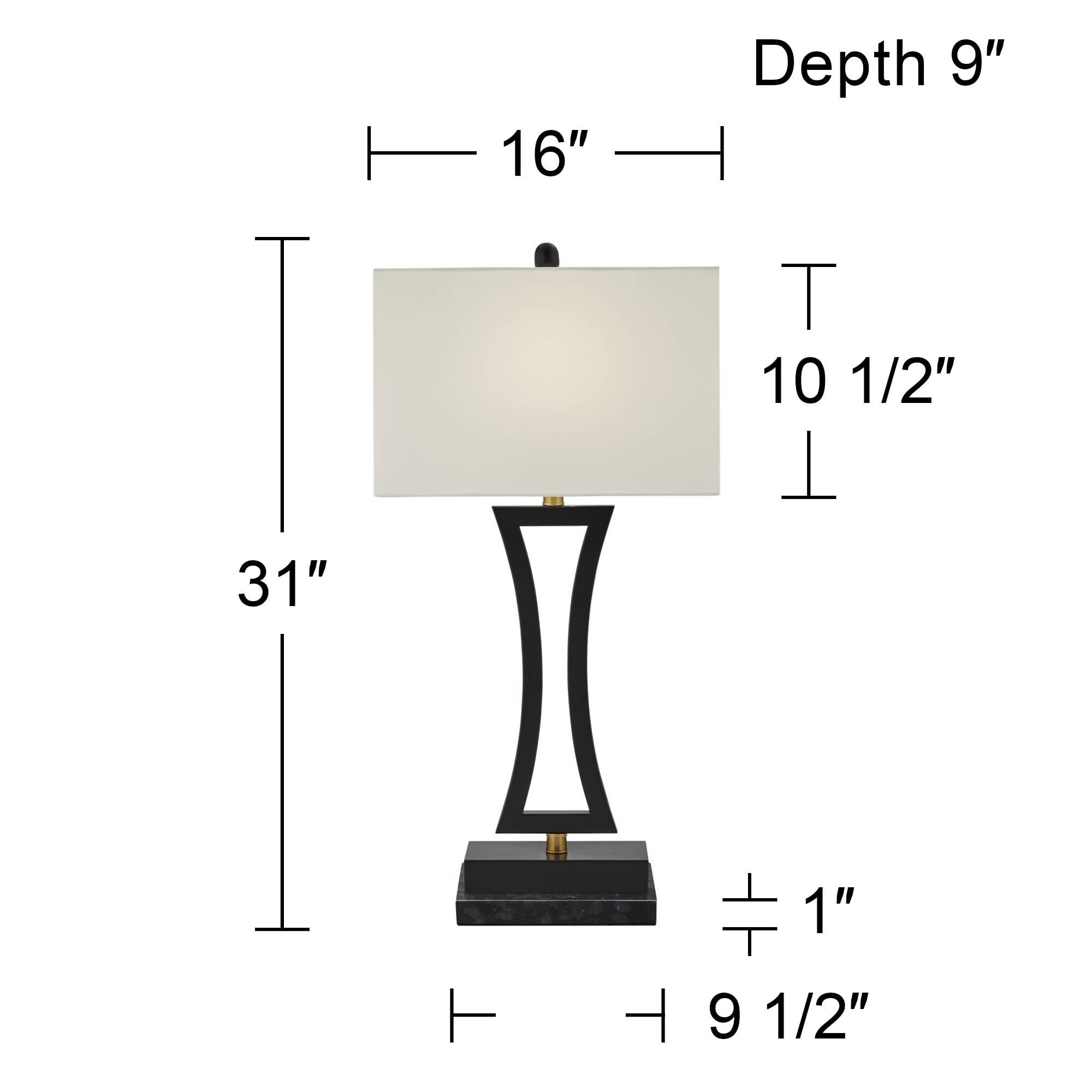 360 Lighting Roxie Modern Table Lamps - Set of 2 with Black Marble Base, USB Charging Port, 31