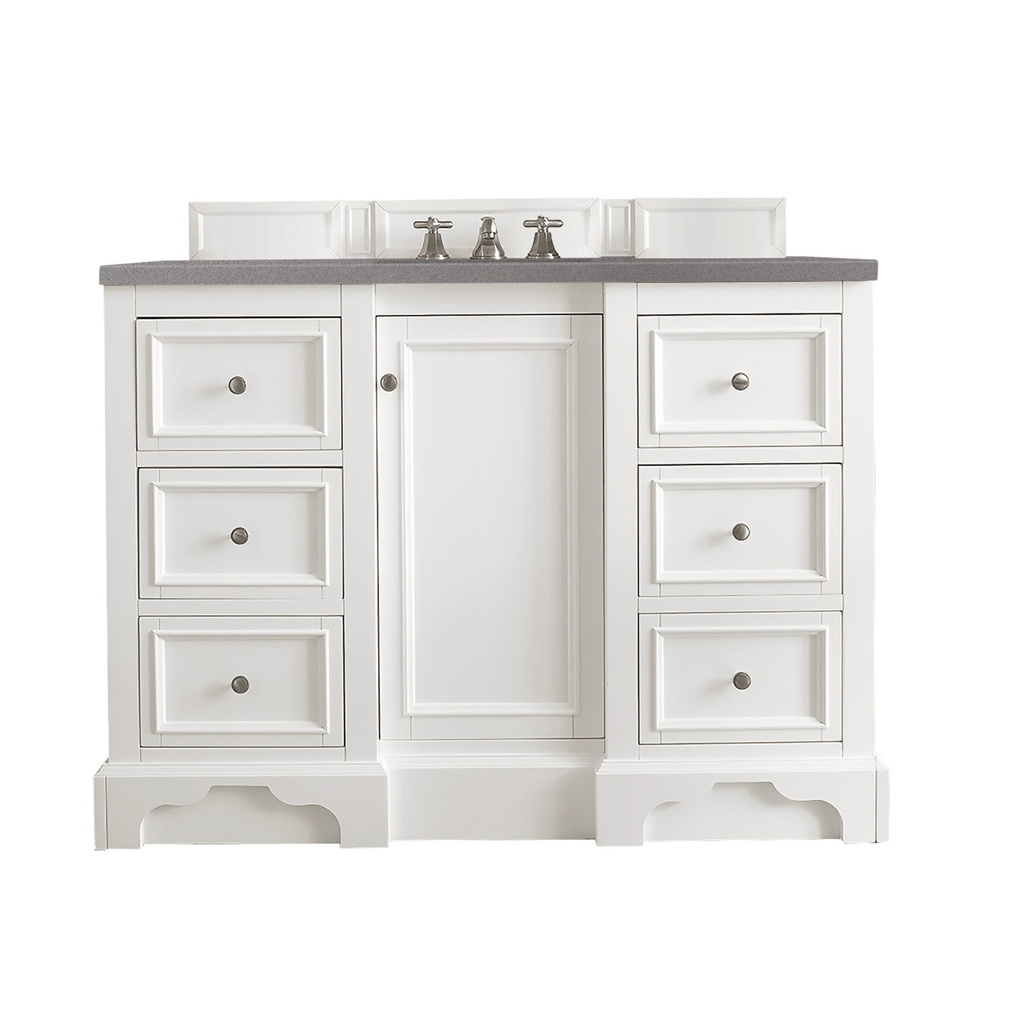 De Soto 48 Inch Single Bathroom Vanity Set with Bright White Finish & 3CM Grey Expo Quartz Countertop - Perfect for Modern Bathroom Renovations and Small Space Designs