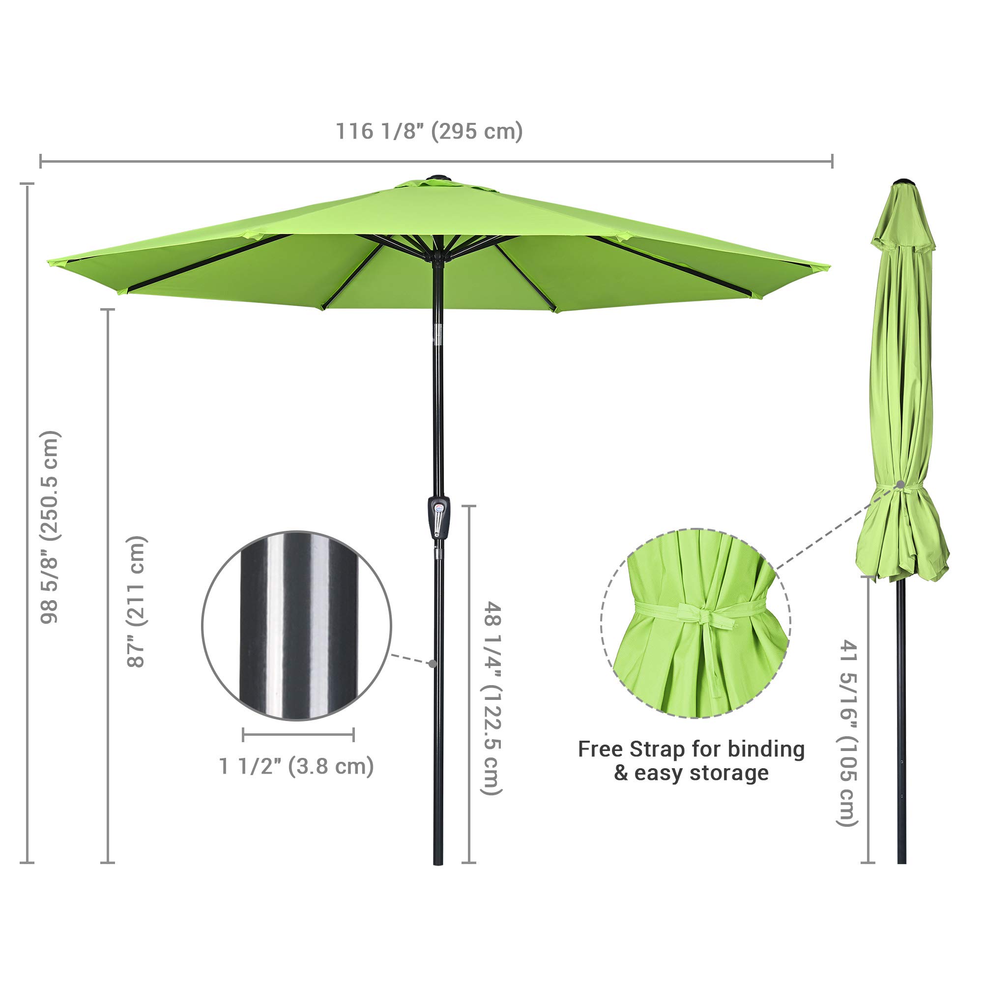 Yescom 10Ft UV50+ 3000PA Aluminum Patio Umbrella with Crank Tilt - Outdoor Sun Shade for Garden, Pool, Deck, Balcony, and Backyard (Perfect for Picnics, BBQ, and Relaxation)