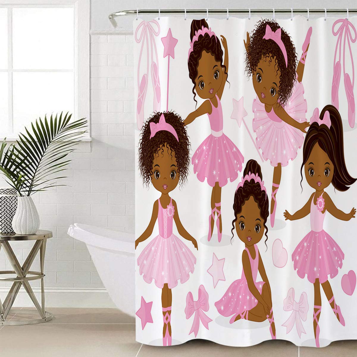 Waterproof Ballet Shower Curtain Set - 72x84 Inch Extra Long Pink Ballerina Girl Design with 12 Hooks | Polyester Fabric Bathroom Decor for Kids & Dance Lovers | Perfect for Nursery, Ballet Studio & Themed Bathrooms