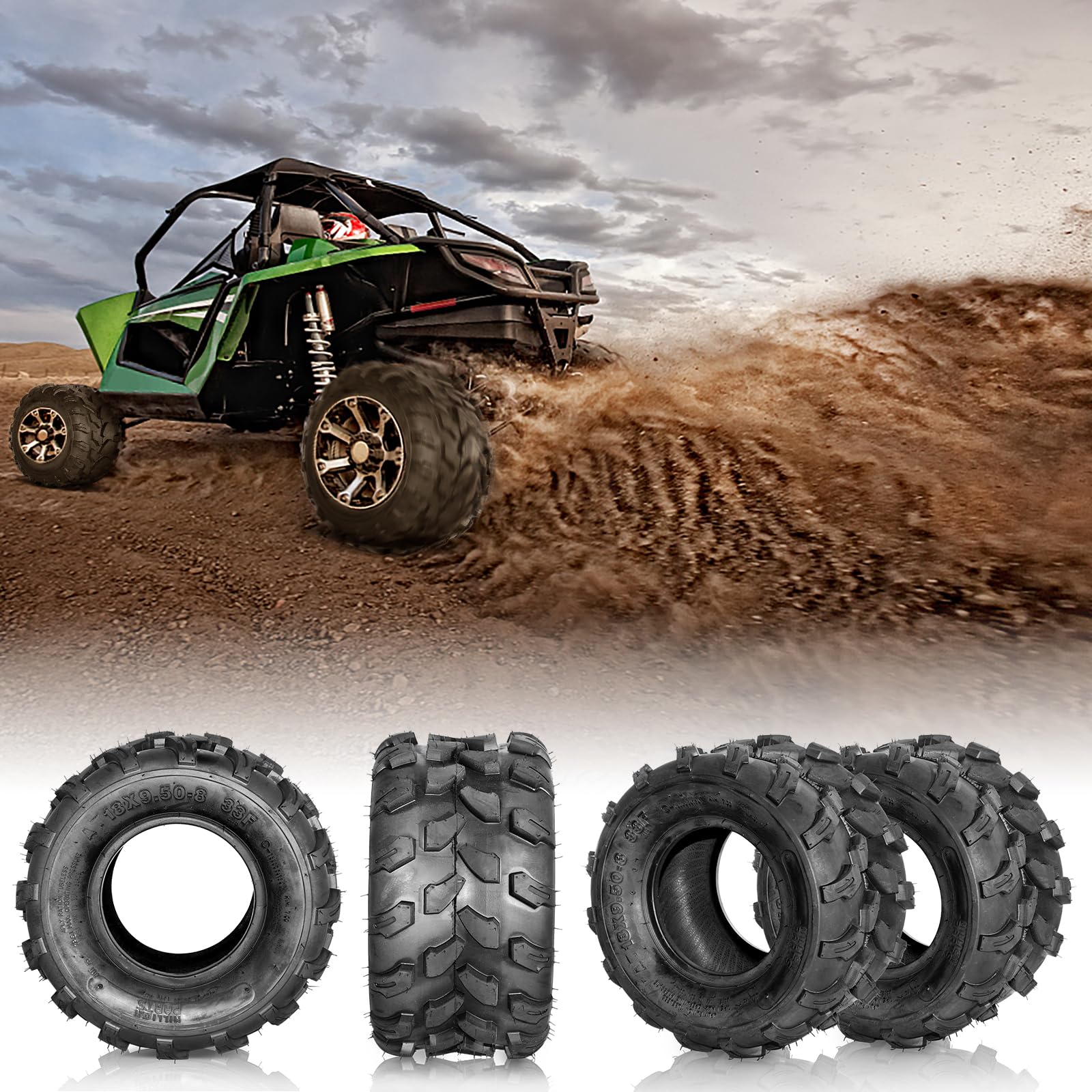 Set of 2 18x9.5-8 All-Terrain ATV/UTV Sport Tires - Tubeless 4PR for Rear Left & Right - Perfect for Off-Roading, Mudding & Trail Riding