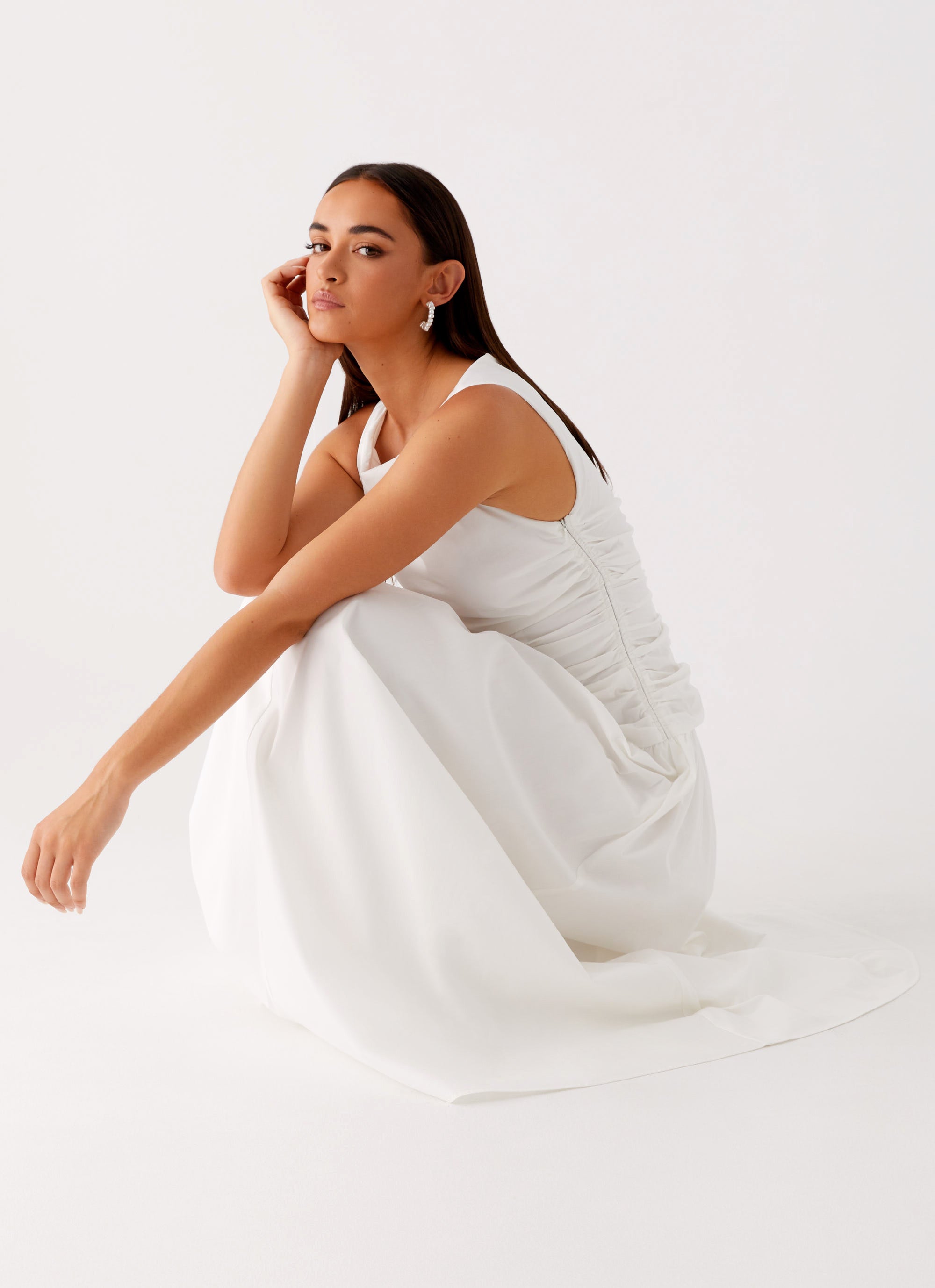 Carmel High Neck Maxi Dress for Women - Elegant White Long Sleeve Floor Length Gown for Evening Parties, Weddings & Special Occasions