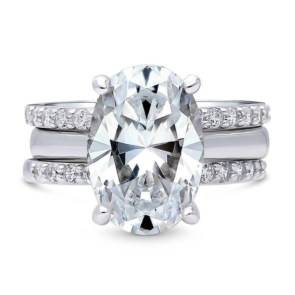 BERRICLE Sterling Silver Solitaire Wedding & Engagement Ring Set for Women - 5.5 Carat Oval Cut Cubic Zirconia CZ, Rhodium Plated, Size 4-10 | Perfect for Proposals, Anniversaries & Special Occasions