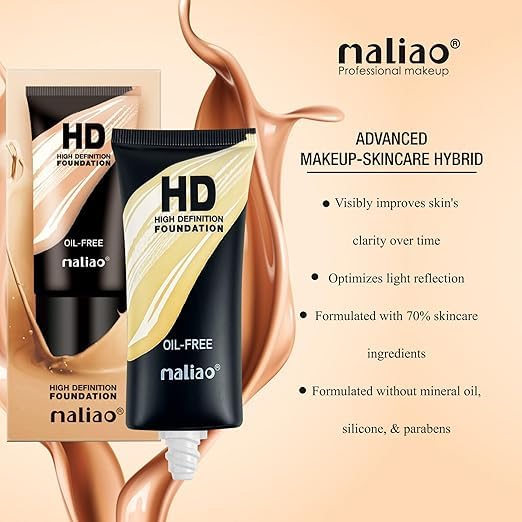 Maliao HD High Definition Oil-Free Foundation - Flawless Coverage, Matte Finish, Long-Lasting Wear (Natural Beige) | Perfect for Daily Makeup, Special Occasions & Photography