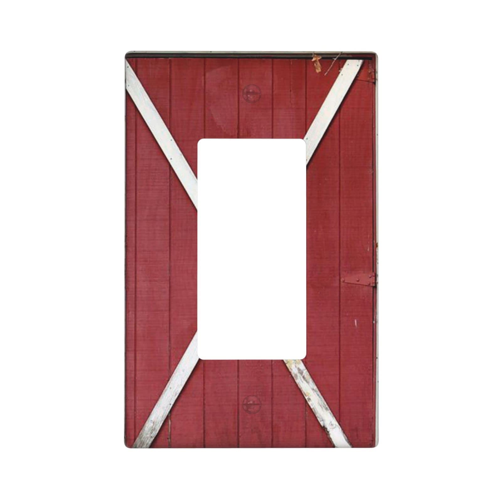 Rustic Farmhouse Red and White Wood Barn Door Light Switch Cover - Plastic Wall Plate for Single Gang Rocker - Perfect for Country Home, Cabin & Farmhouse Decor