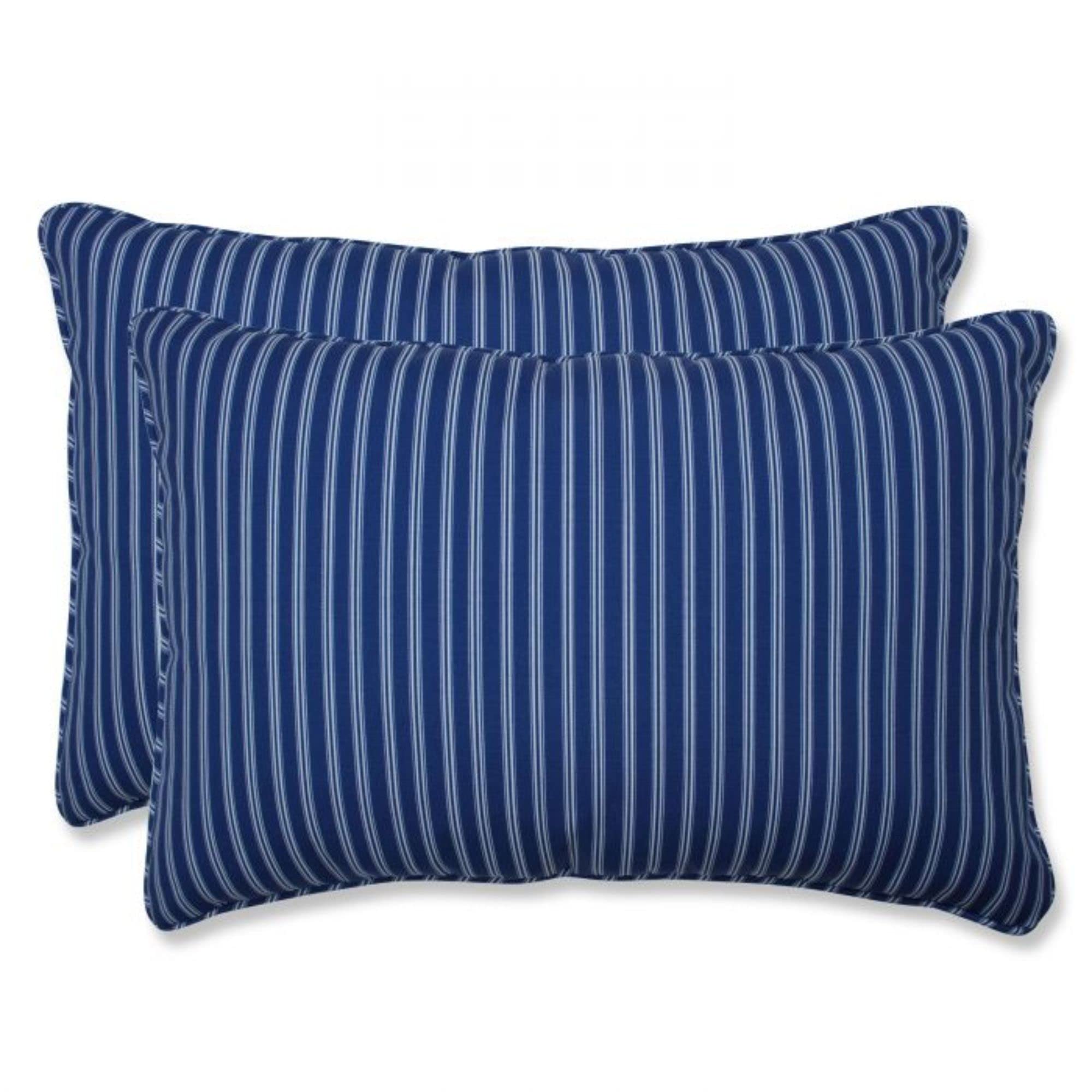 Set of 2 Blue and White Striped UV Resistant Outdoor Patio Oversized Lumbar Throw Pillows 24.5