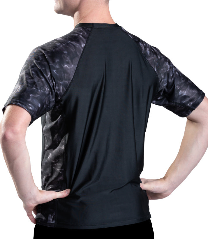 Men's UPF 50+ Short Sleeve Rash Guard Swim Shirt - Quick Dry UV Protection Aqua Design for Surfing, Swimming & Beach Activities