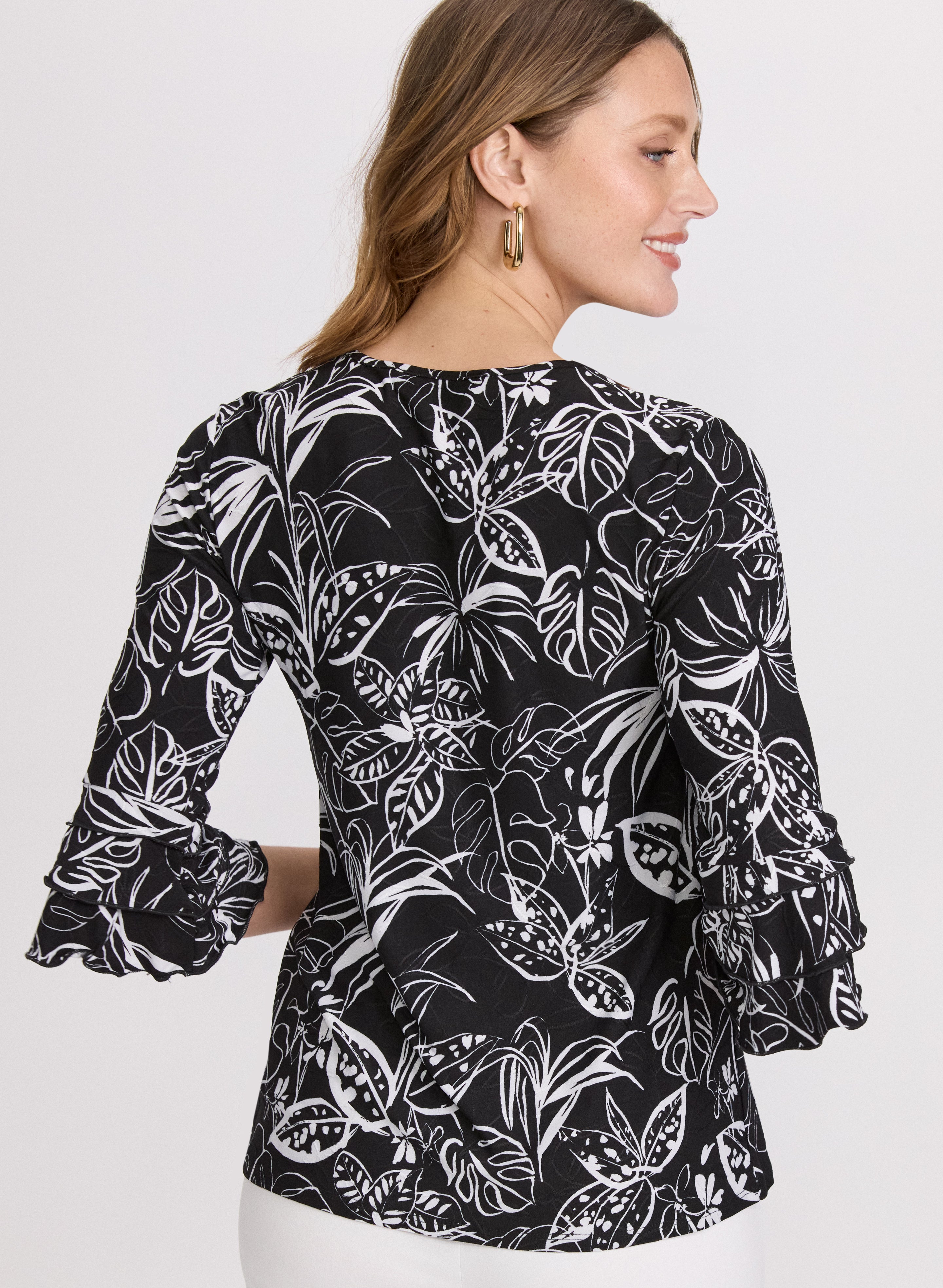 Floral Tiered Sleeve Top for Women - Boho Chic Blouse with Ruffled Sleeves - Perfect for Summer Outfits, Beach Vacations & Date Nights