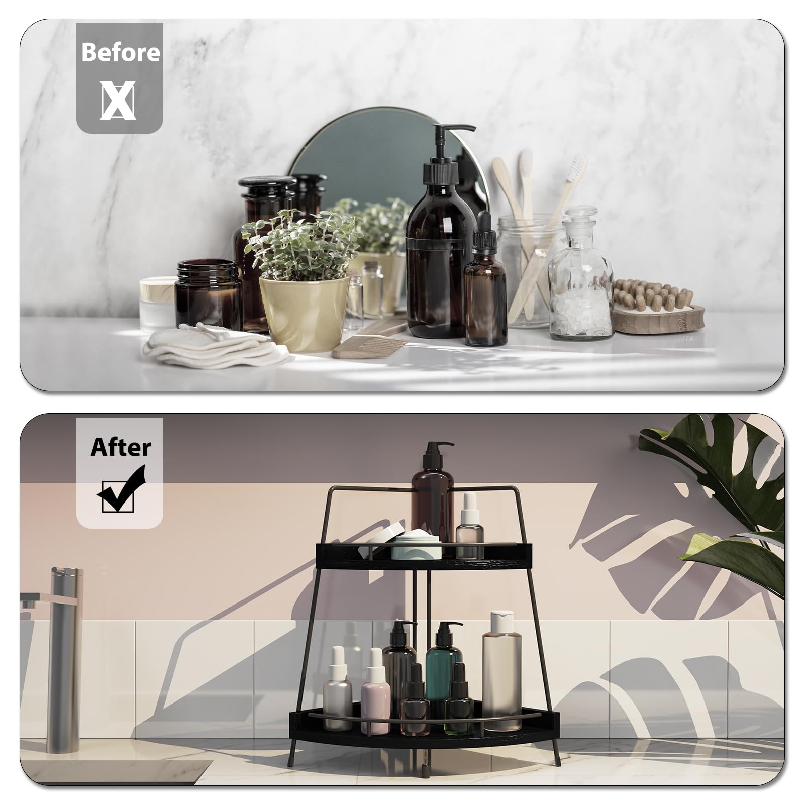 2-Tier Wooden Bathroom Counter Organizer - Space Saving Vanity Shelf for Makeup, Cosmetics & Toiletries - Perfect for Bathroom, Kitchen Counter & Dresser Organization (Thanksgiving Gift Idea)