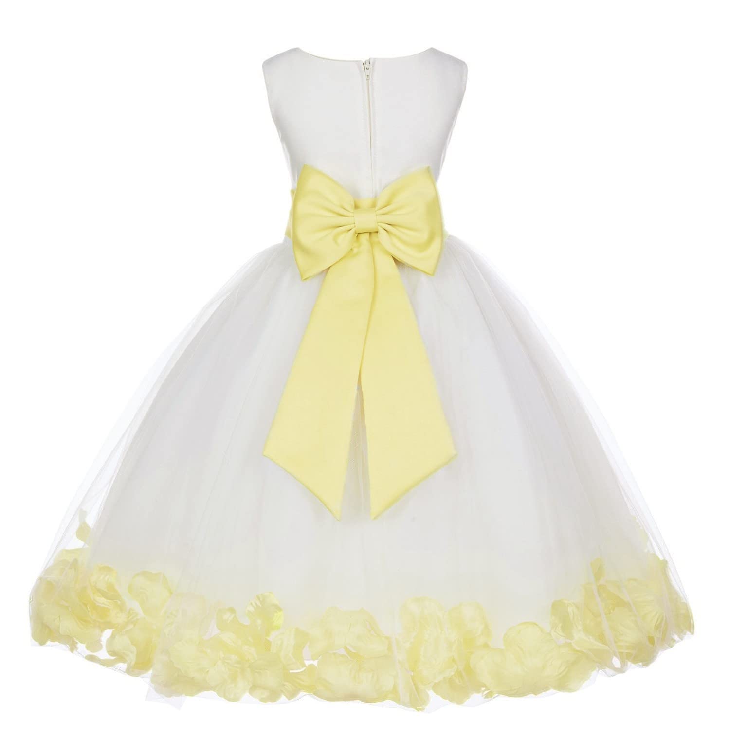 White Tulle Rose Petals Flower Girl Dress - Elegant Christening Gown for Weddings & Baptism Ceremonies (Style 302T, Size 16)