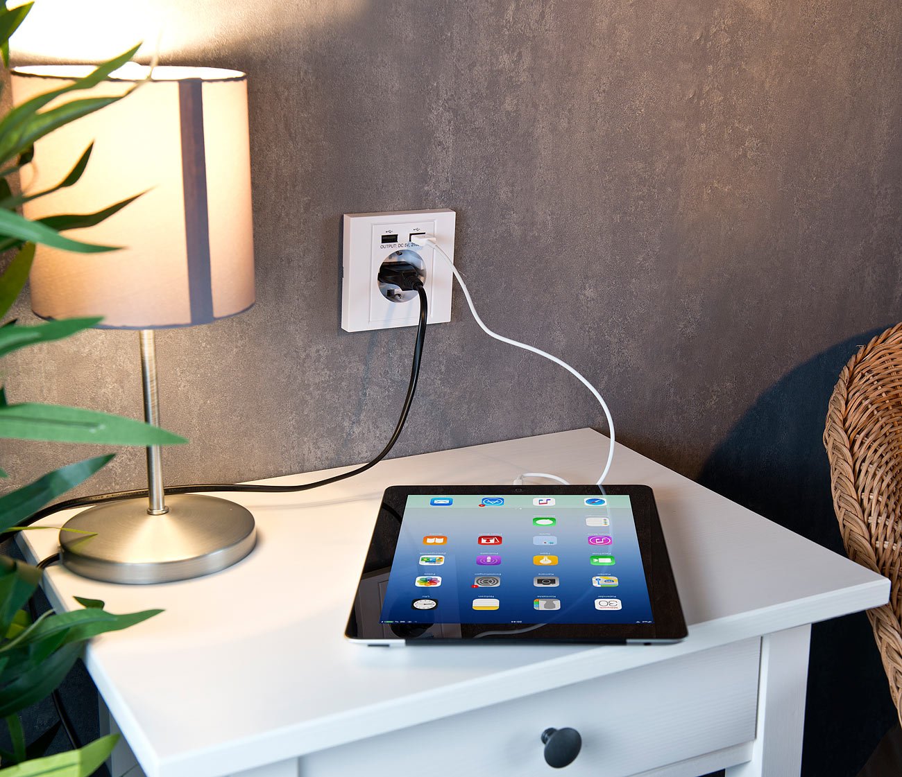Revolt 2-in-1 USB Wall Outlet with Dual USB Charging Ports (2.1A) - Built-in Recessed Power Socket for iPhone, Android & Smart Devices - Perfect for Bedroom, Office & Kitchen Installation