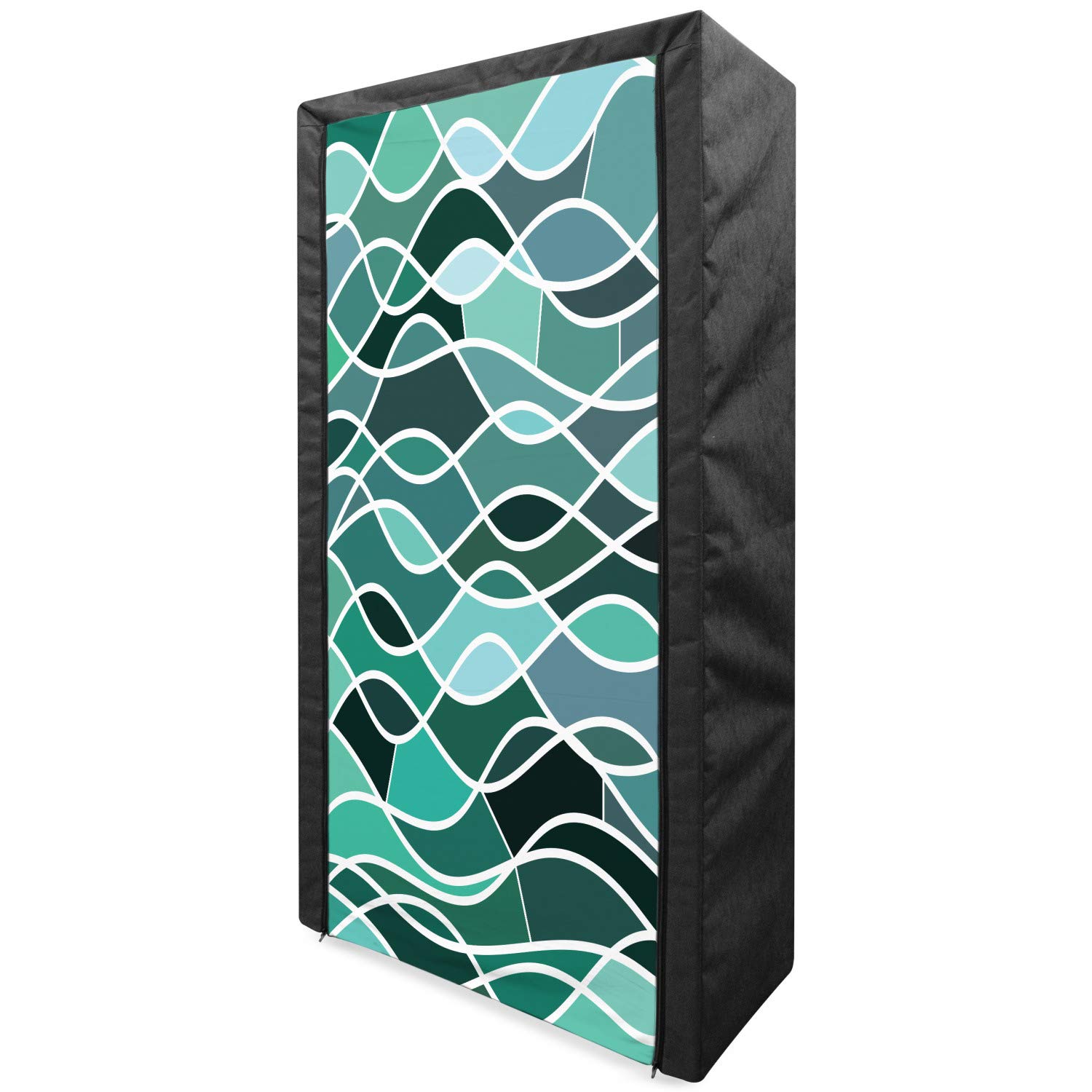 Ambesonne Seafoam Portable Fabric Wardrobe with Stained Glass Pattern - Wavy Lines Mosaic Geometric Design Closet Organizer with Shelves, 33.5 Inch Multicolor - Perfect for Bedroom, Closet & Dorm Storage Organization