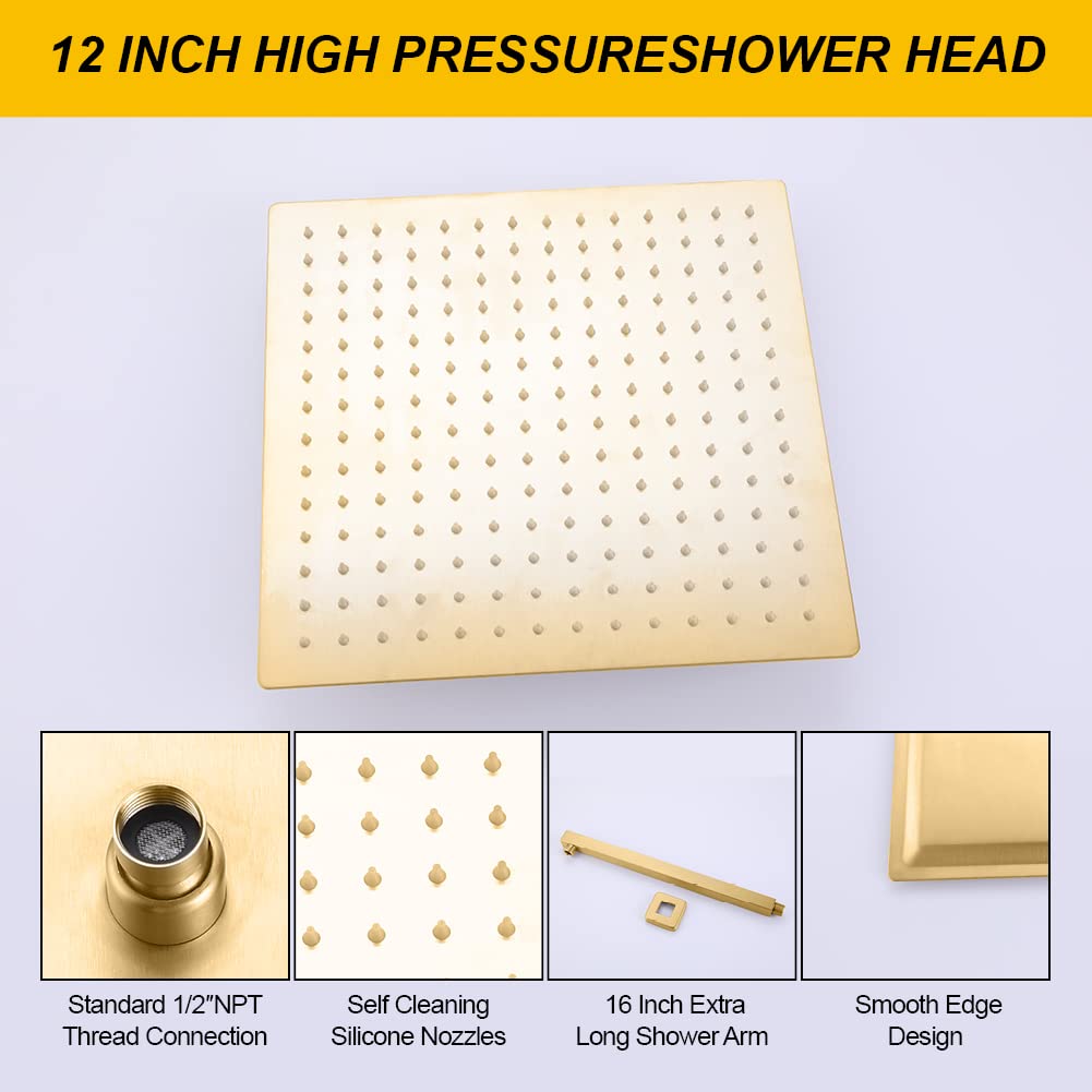 Solid Brass Wall Mounted Shower Faucet Set with Handheld Shower - Modern Single Handle Bathroom Tub Filler in Brushed Gold Finish | Perfect for Luxury Bathroom Renovations & Spa-Like Shower Experience