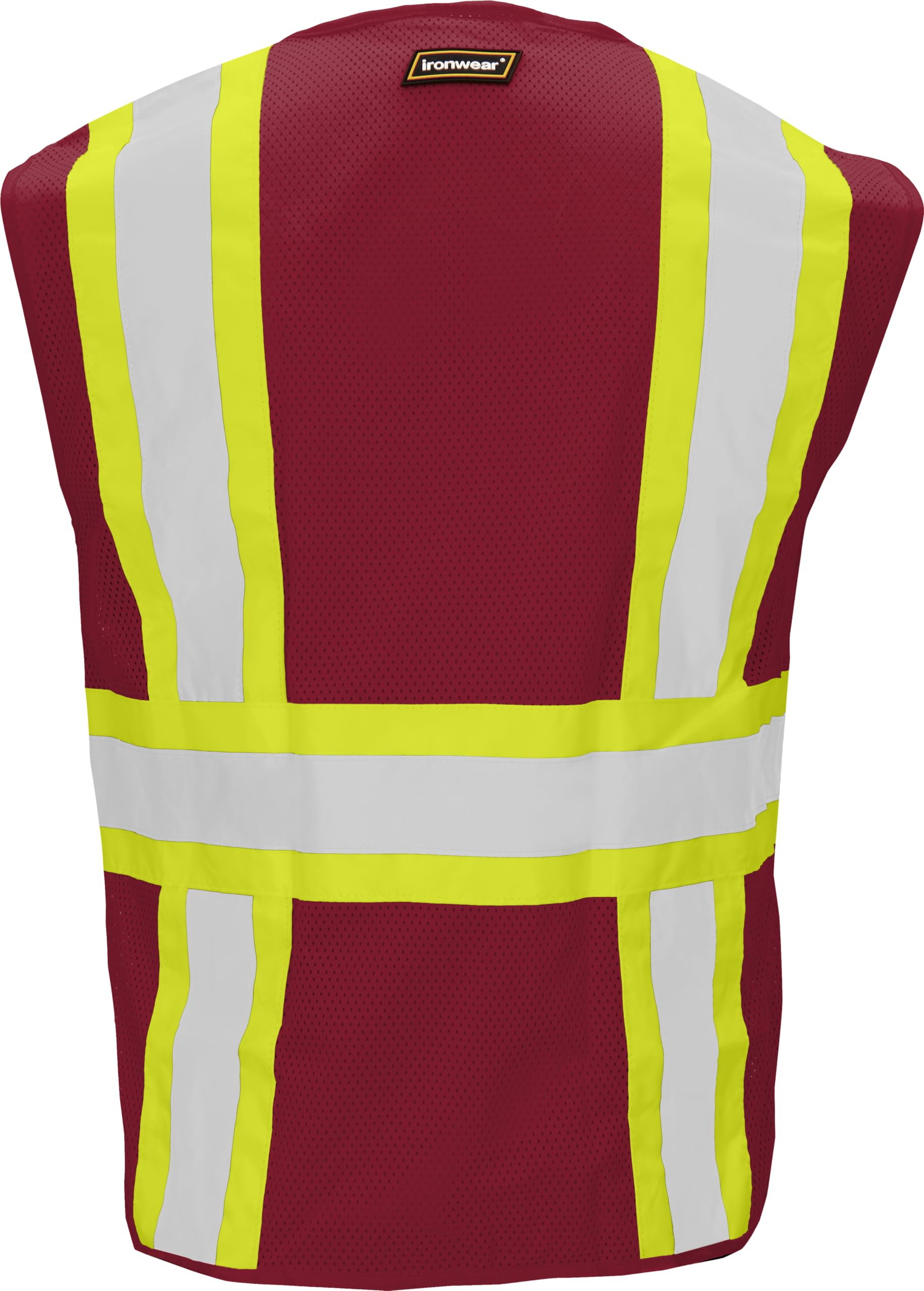 Ironwear 1287 Standard Polyester Mesh Safety Vest with Zipper & Radio Clips - High Visibility Reflective Work Vest for Construction, Road Crew & Emergency Responders