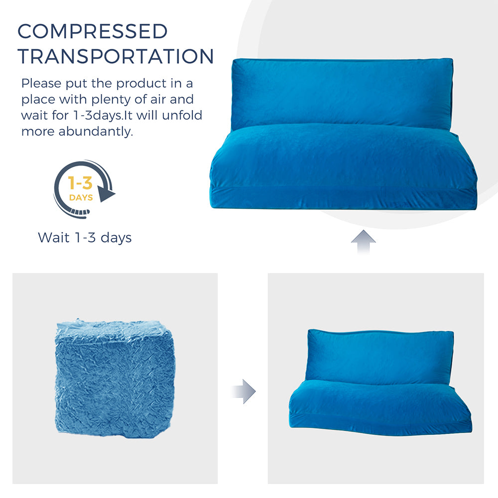 MAXYOYO Velvet Bean Bag Folding Sofa Bed - Washable Cover for Adults, Blue | Comfortable Floor Seating for Living Room, Bedroom & Dorm