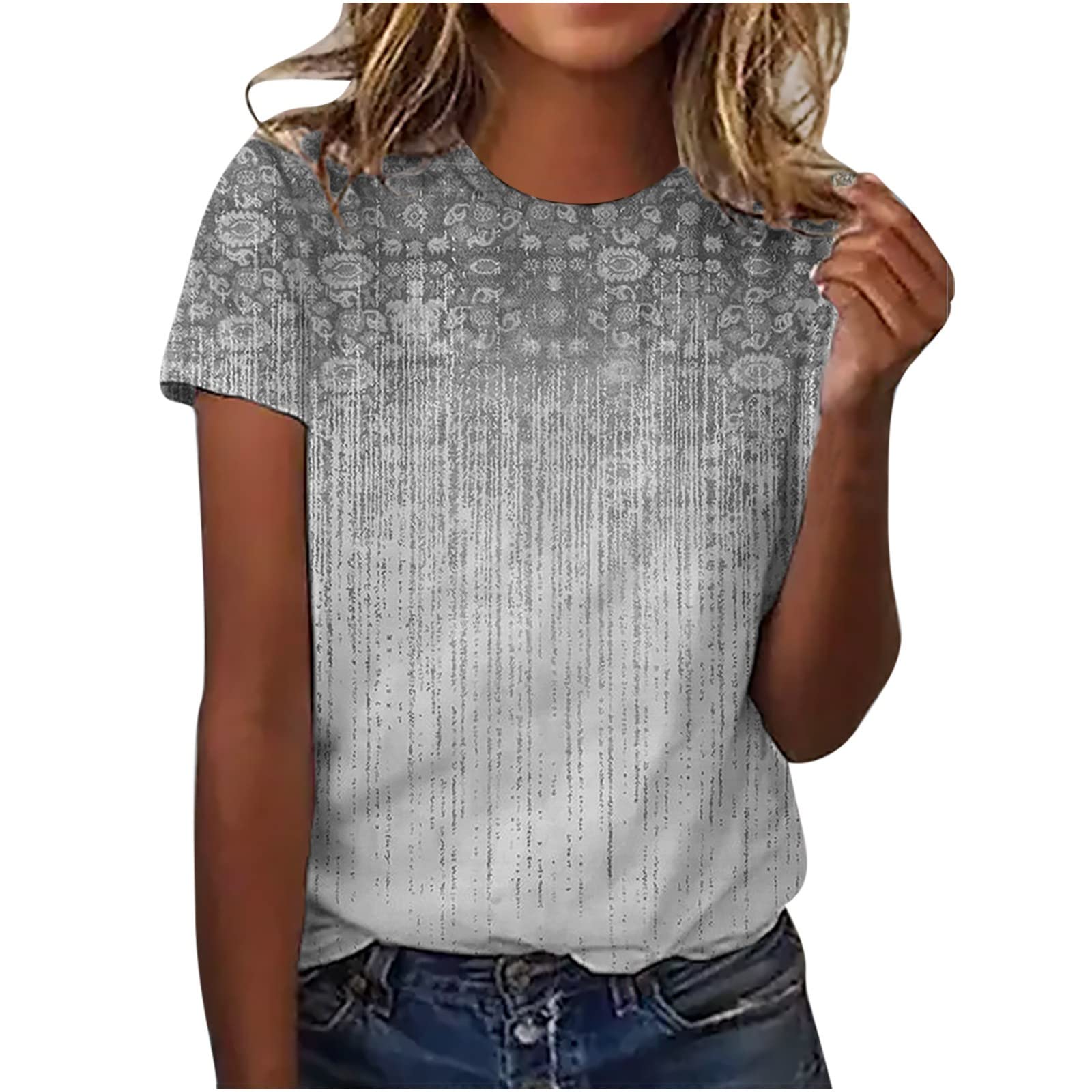 Trendy 2024 Summer Women's Cute Short Sleeve Graphic Print Tunic Tee Shirts - Casual Vacation Comfortable Tops for Beach, Travel & Everyday Wear