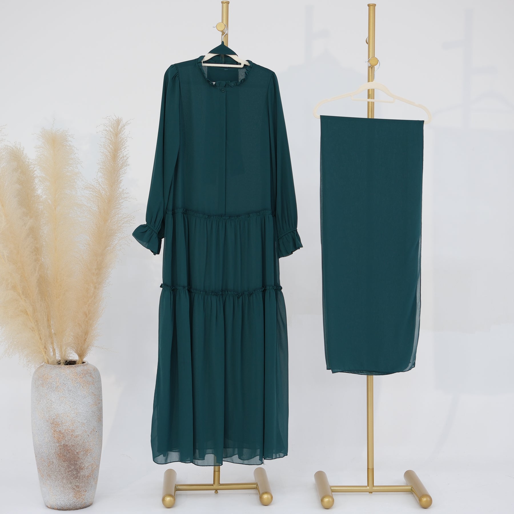 Molly Prairie Chiffon Maxi Dress - Dark Emerald Green Flowy Summer Dress for Women | Beach Wedding, Vacation, Boho Party Outfit