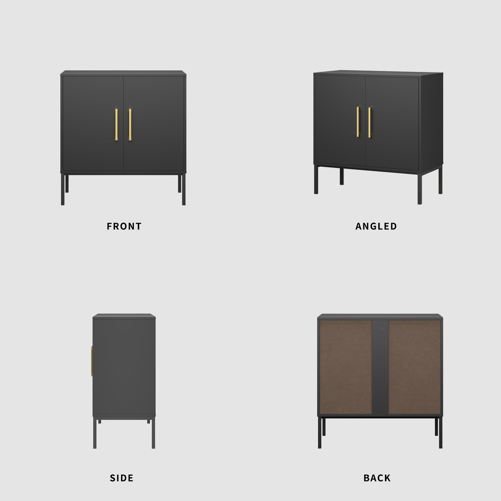 LYNSOM 2-Piece Modern Accent Storage Cabinet Set with Doors & Adjustable Shelves - Freestanding Sideboard Buffet Cabinet for Office, Dining Room, Living Room, Hallway - Perfect for Home Organization & Stylish Storage (Black)