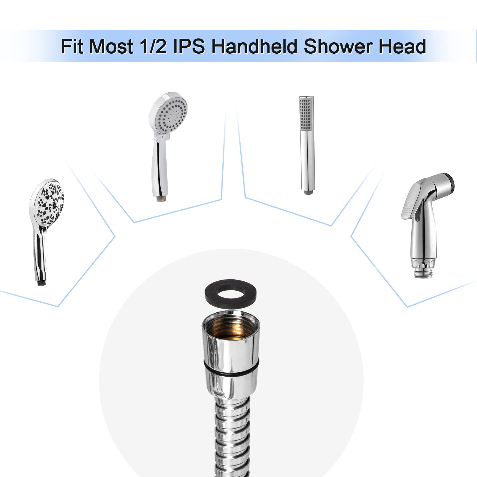 79 Inch Extra Long Stainless Steel Shower Hose with Brass Insert - Flexible Chrome Handheld Shower Head Replacement - Perfect for Bathroom, RV & Mobile Homes