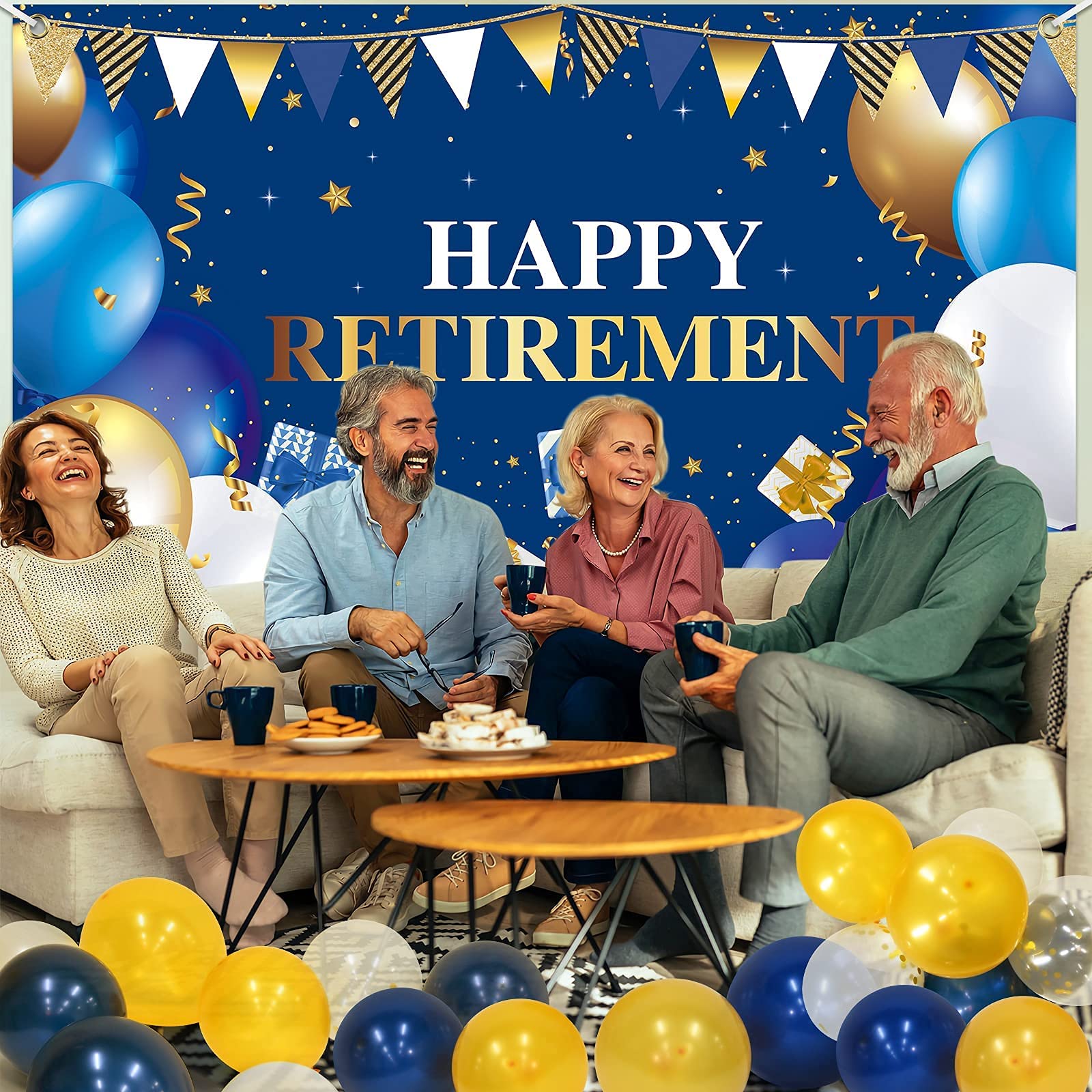 81 Pieces Navy Blue and Gold Retirement Party Decorations Kit - Includes 80 Pieces 12'' Balloons & 1 Large Happy Retirement Backdrop Banner - Perfect Retirement Party Supplies for Women & Men - Ideal for Office Celebrations, Farewell Parties & Milestone Events