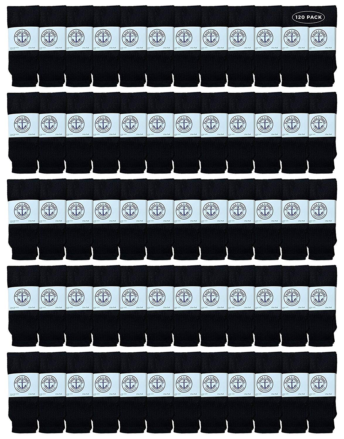 120 Pairs Yacht & Smith 26 Inch Women's Cotton Tube Socks - Bulk Wholesale Athletic Crew Socks Size 9-11 for Sports, Running, Referee & Casual Wear