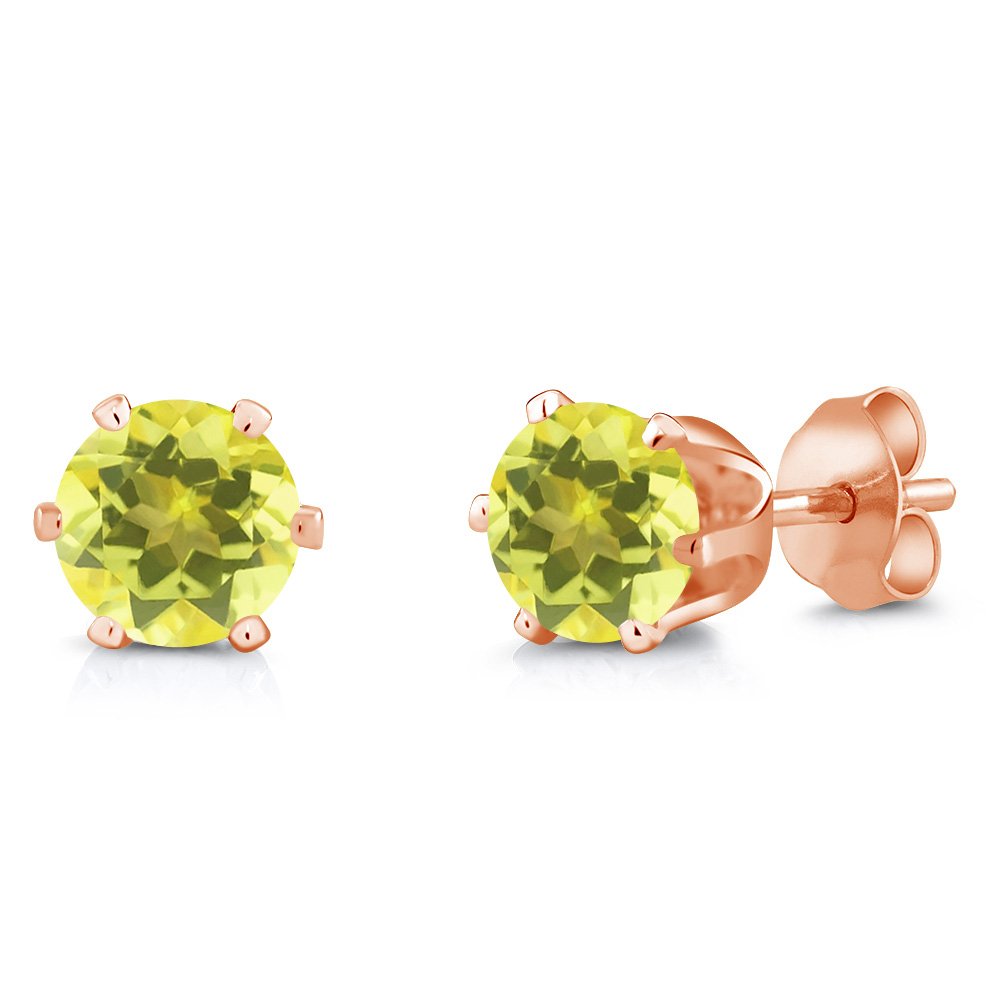 Gem Stone King Canary Mystic Topaz Rose Gold Plated Stud Earrings for Women & Men | 2.00 CTTW | November Birthstone Jewelry | 6MM Round Cut | Perfect Gift for Anniversary, Birthday & Special Occasions