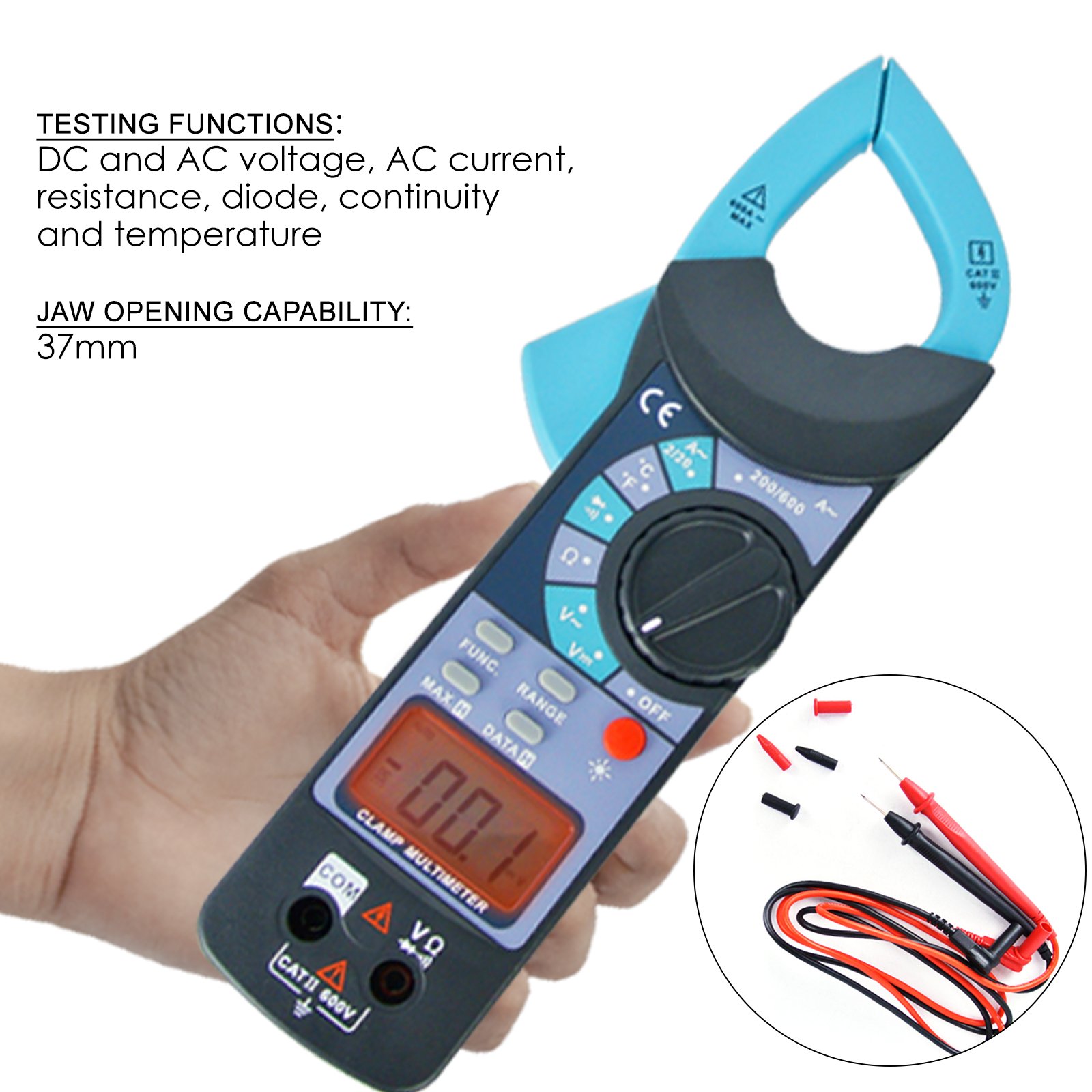 Digital Clamp Meter - AC/DC Current Voltage Tester with Audible Continuity & Resistance Measurement - Perfect for Electricians, HVAC Technicians & DIY Home Electrical Projects