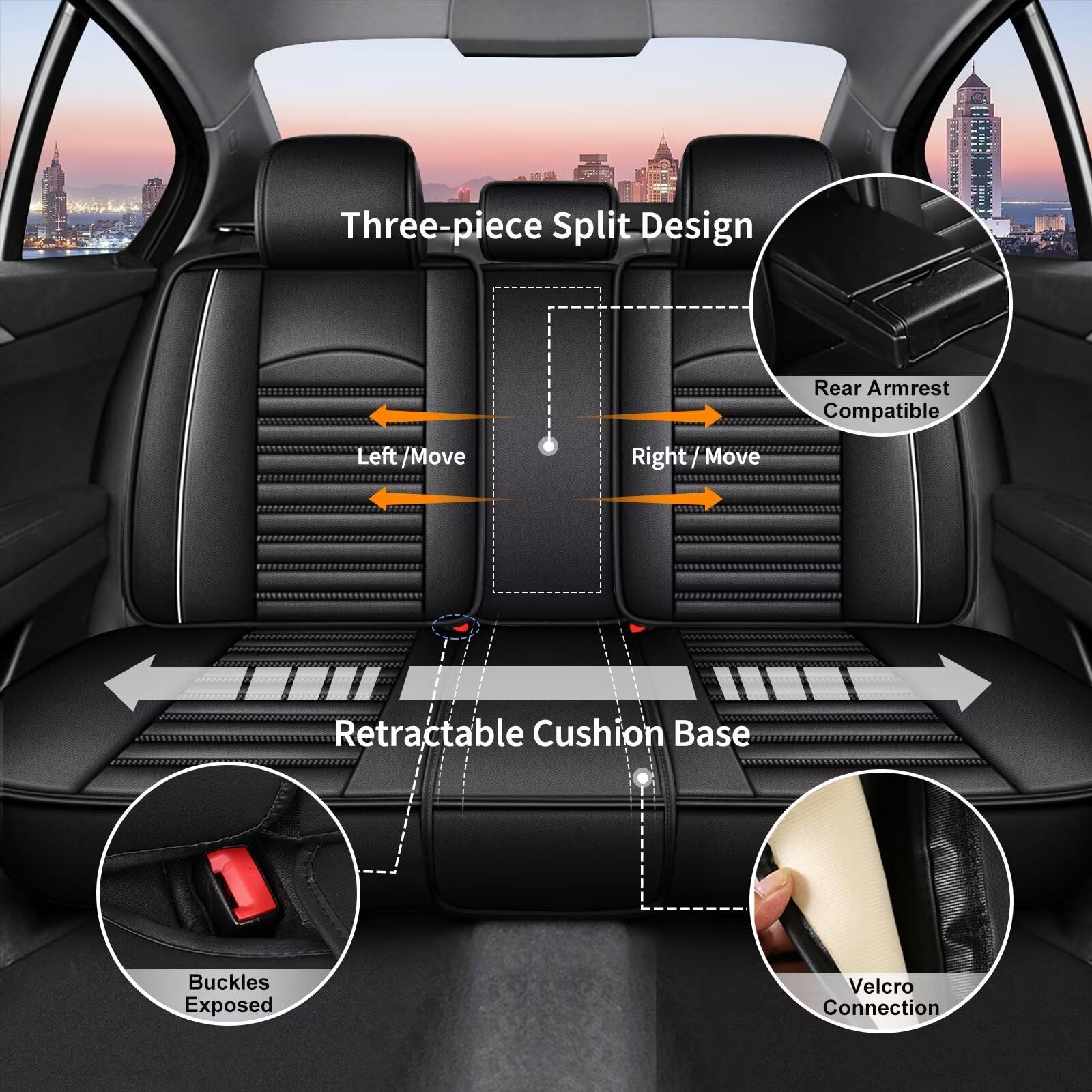 2014-2019 Toyota Corolla Car Seat Covers - Black Faux Leather Full Set (5 Seats) | Airbag Compatible & Waterproof Seat Protectors with White Stitching | Perfect for Daily Commuting, Road Trips & Family Protection