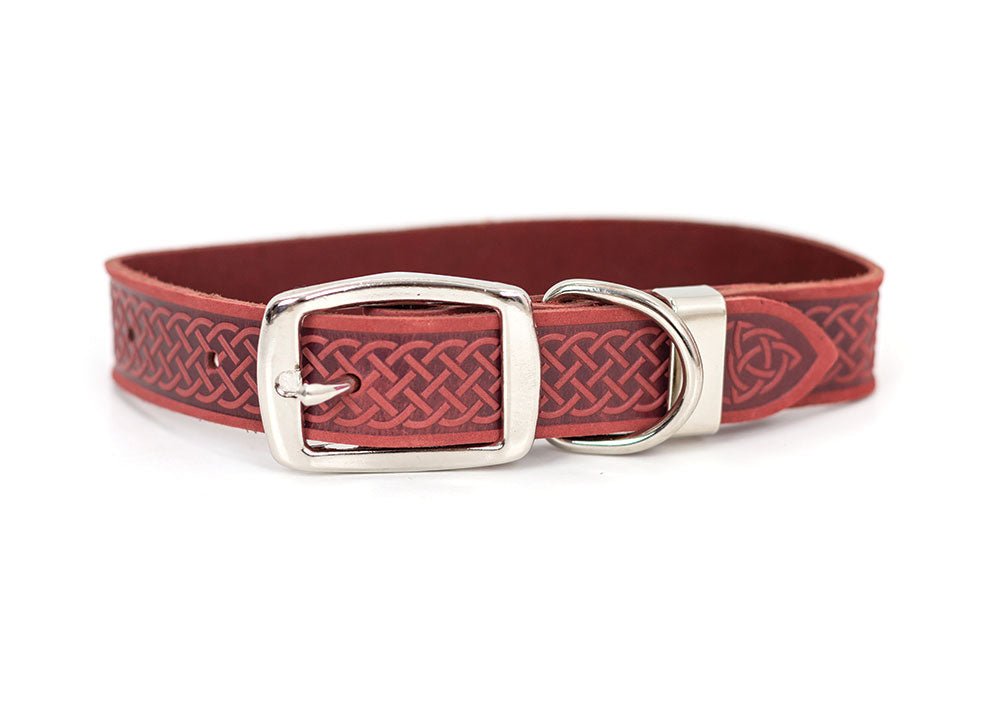 Celtic Style Coral Buckle Leather Dog Collar - Adjustable & Durable for Small Medium Large Dogs - Perfect for Daily Walks, Training & Outdoor Adventures