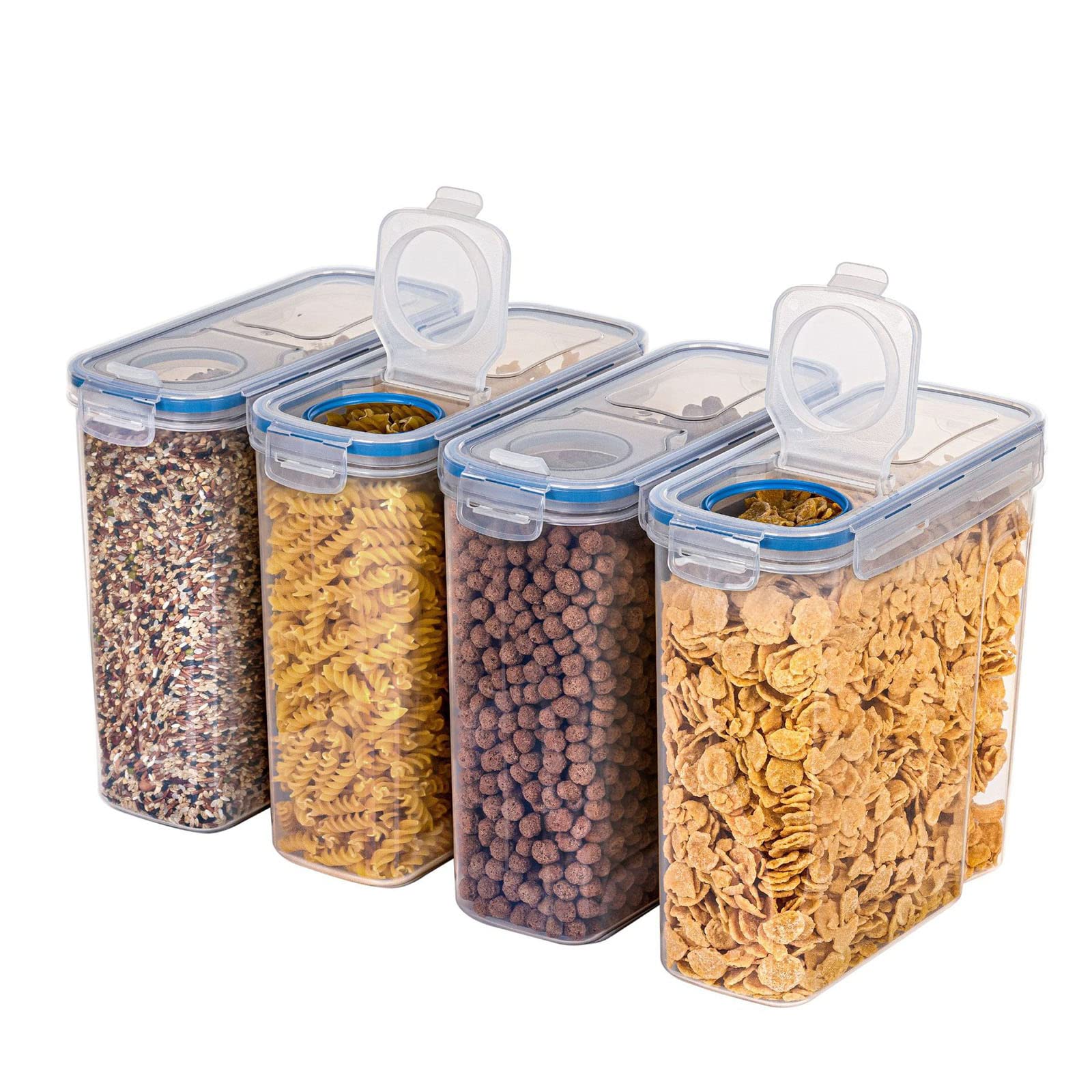 4-Piece Plastic Grain Storage Container Set - 4L x4 Transparent Food Dispenser for Flour, Rice & Dry Goods | Airtight Kitchen Pantry Organizer for Baking & Cooking Supplies (Blue)