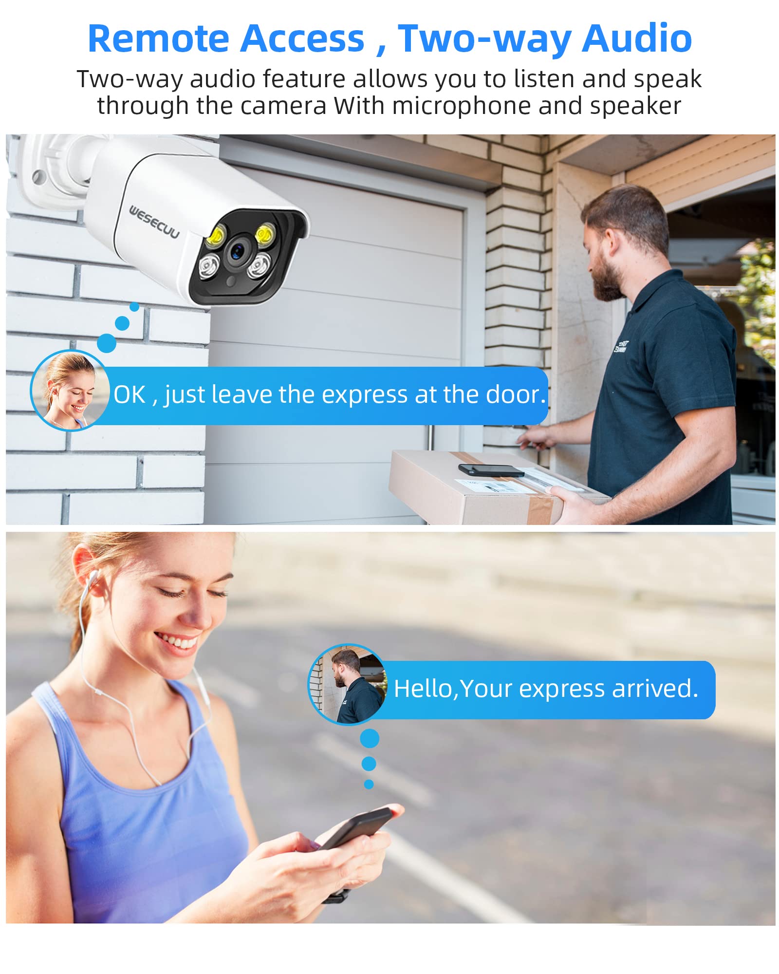 16CH Expandable WESECUU PoE Security Camera System - 4K CCTV Surveillance Kit with 8 IP Outdoor Cameras, 2-Way Audio, Human Detection & 3TB HDD for 24/7 Recording (POE8 KIT) - Ideal for Home Security, Business Monitoring, and Property Surveillance