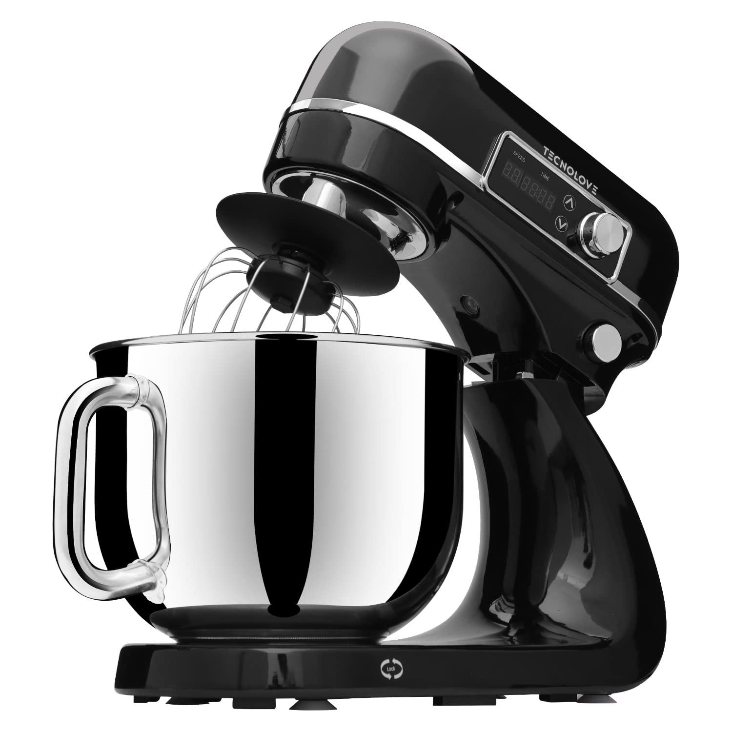 **6.3 Quart Stand Mixer with 300W DC Motor - 12 Speeds, Planetary Action, Digital Timer & Stainless Steel Bowl - Includes Dough Hook, Flat Beater, Whisk & Splash Guard (Black) - Perfect for Baking Bread, Cakes, Cookies & More**