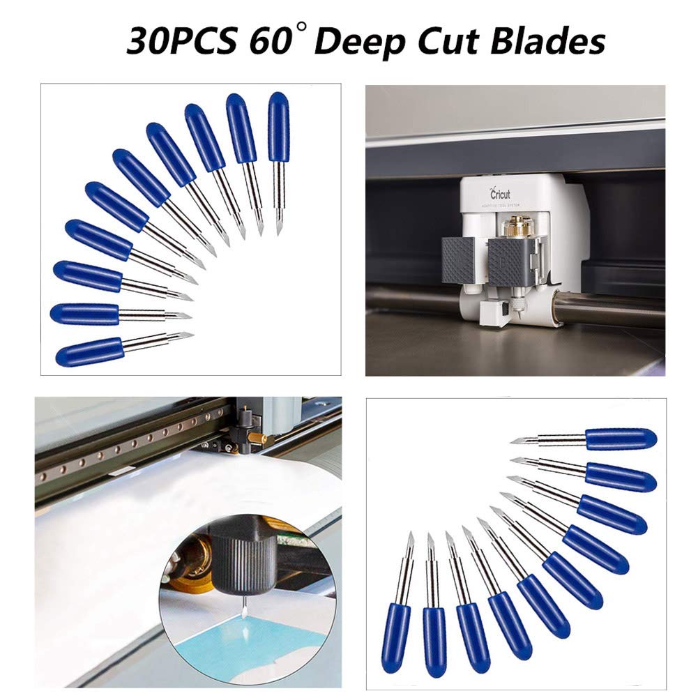 Elefama 30PCS 60 Degree Deep Cut Blades Replacement for Cricut Explore Air 2 & Maker - Compatible with Vinyl, Fabric, and Expression Knife Cutting - Perfect for DIY Crafts, Scrapbooking, and Home Decor Projects