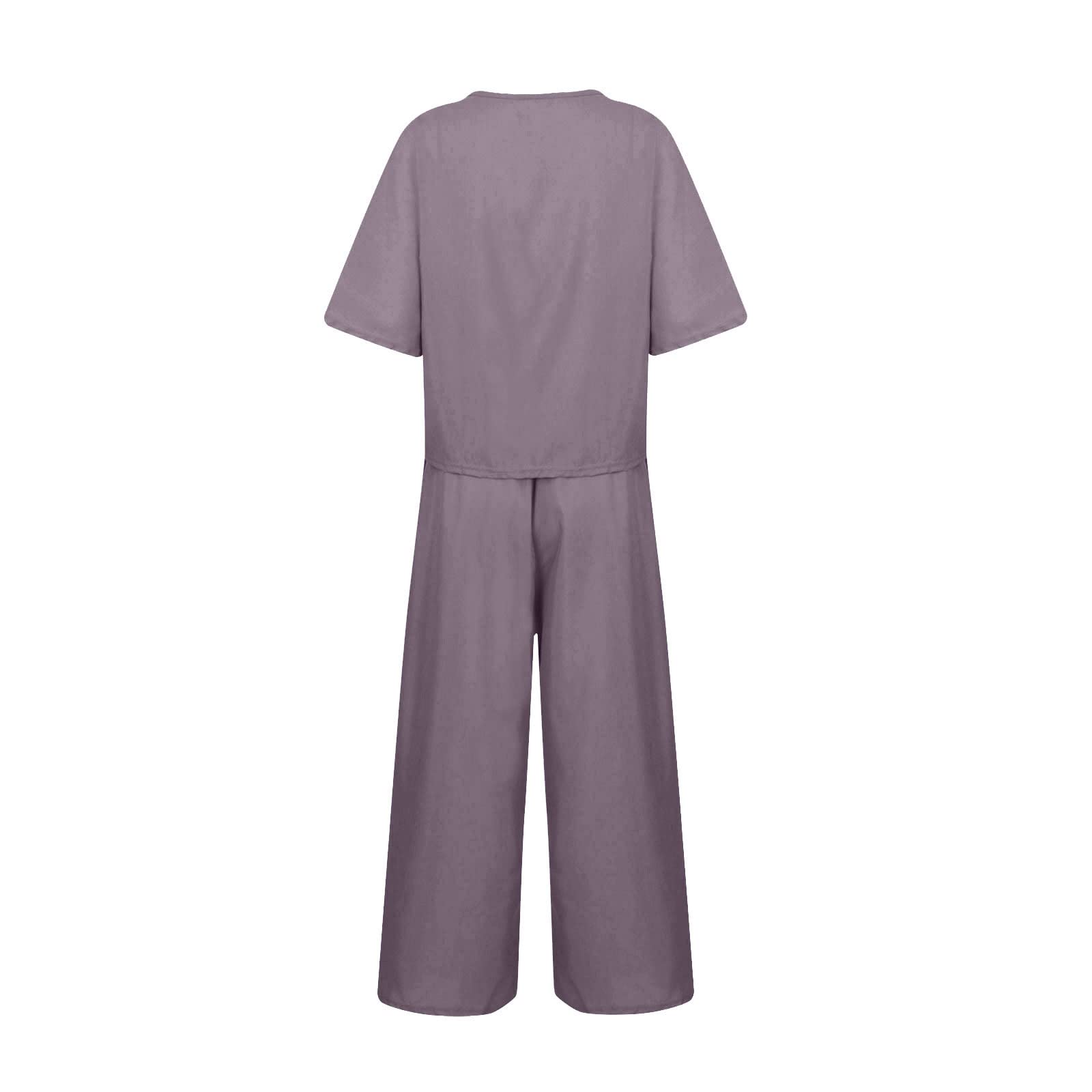 Women's 2-Piece Linen Lounge Set - Summer Crop Top & Elastic Waist Wide Leg Pants | Comfortable Vacation & Travel Outfits 2024 | Perfect for Beach, Yoga & Casual Wear