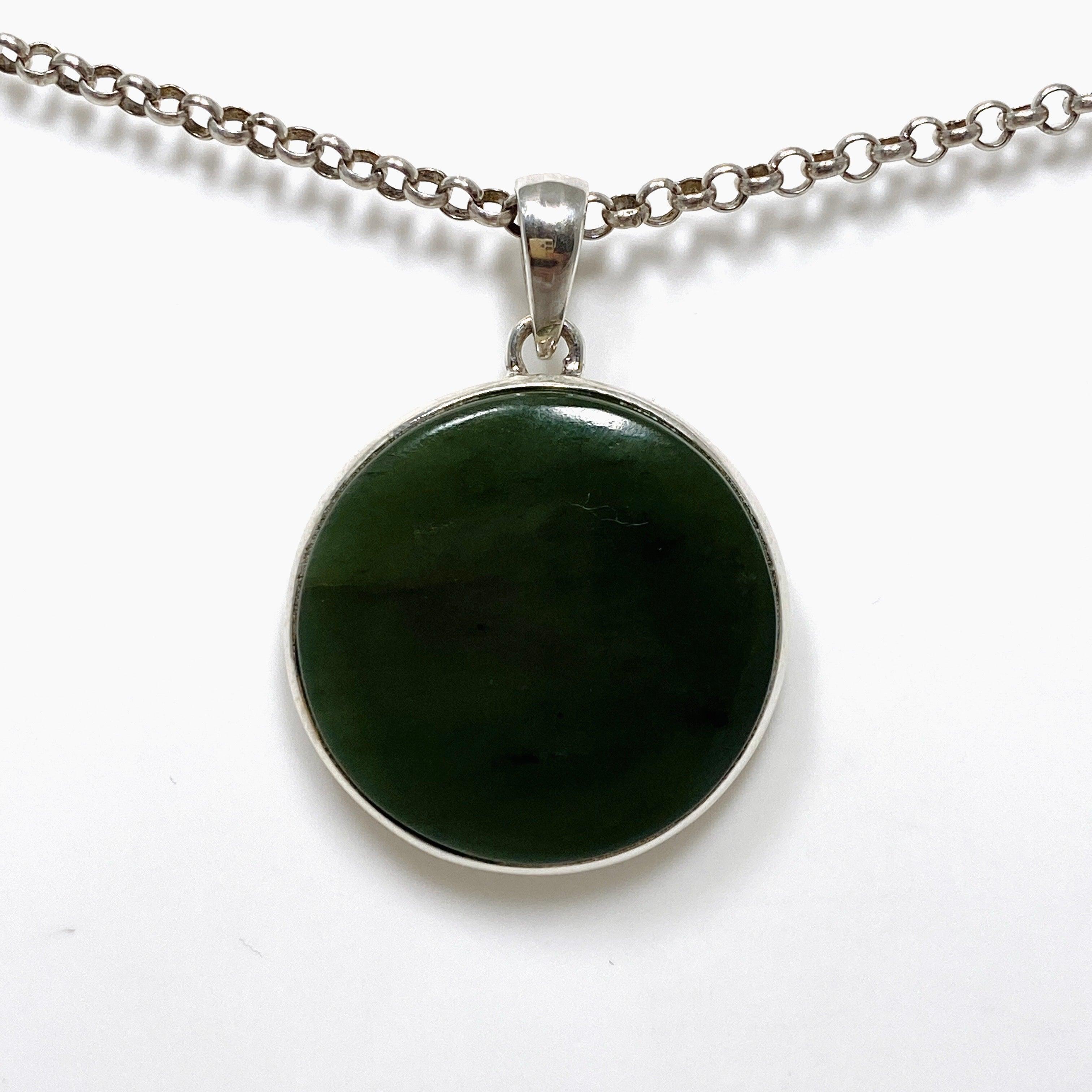 Natural Siberian Jade Nephrite Round Pendant - PPGJ671 - Handcrafted Gemstone Jewelry for Meditation, Healing & Spiritual Gifts