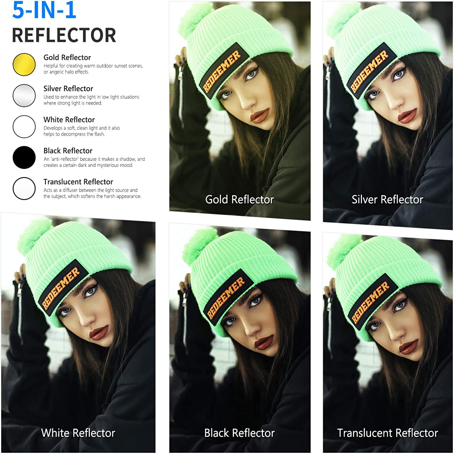 NEEWER 5-in-1 80CM/110CM Collapsible Round Light Reflector with Grip - Professional Photography Lighting Accessory for Portraits, Product Shoots & Outdoor Photography