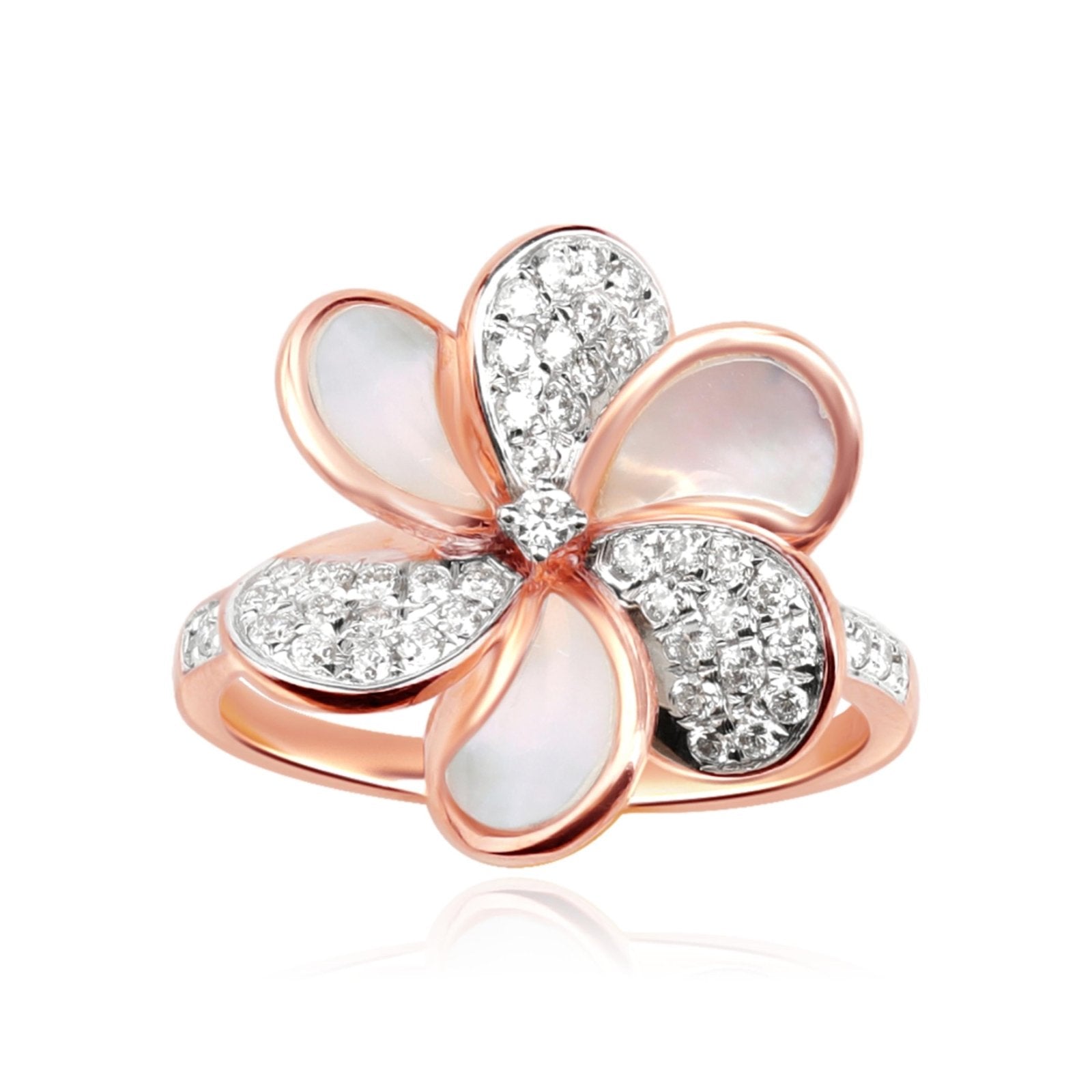14K Rose Gold Mother of Pearl & Diamond Pave Flower Cocktail Ring - Elegant Jewelry for Parties, Weddings & Special Occasions