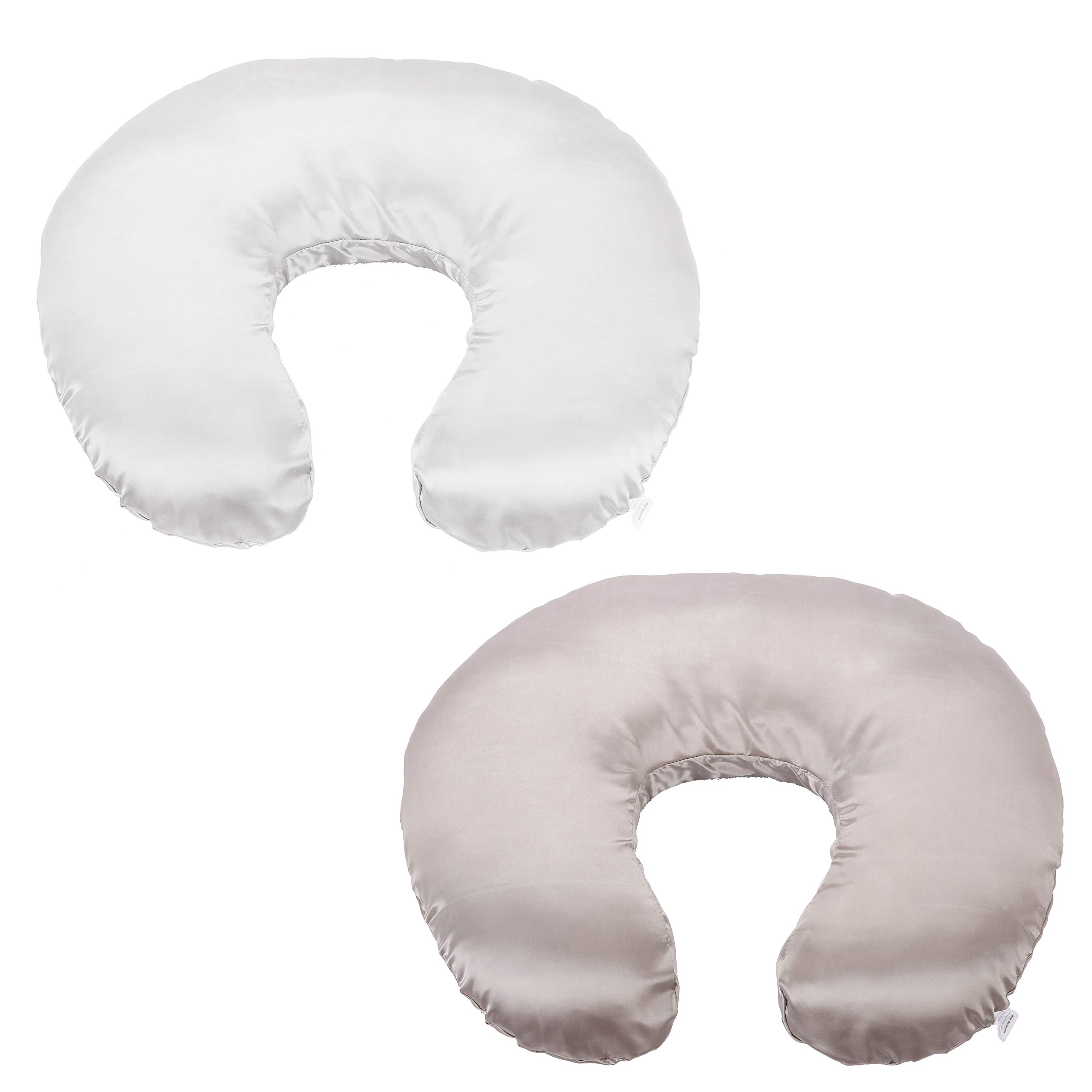 Premium Satin Nursing Pillow Cover 2-Pack - Soft Silk-Like Feeding Pillow Slipcovers for Breastfeeding Moms - Fits Standard Baby Nursing Pillows (Gray & White) - Perfect for Comfortable Nursing at Home or On-The-Go