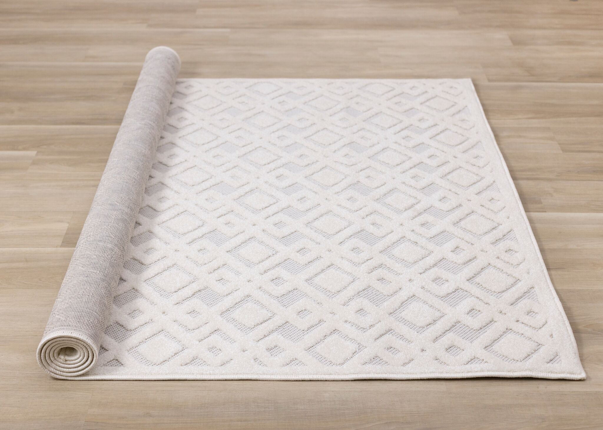 Arctic Echo 6'7 x 9'6 Diamond Area Rug - Soft Plush White Modern Rug for Living Room, Bedroom & Office - Stain Resistant & Easy to Clean