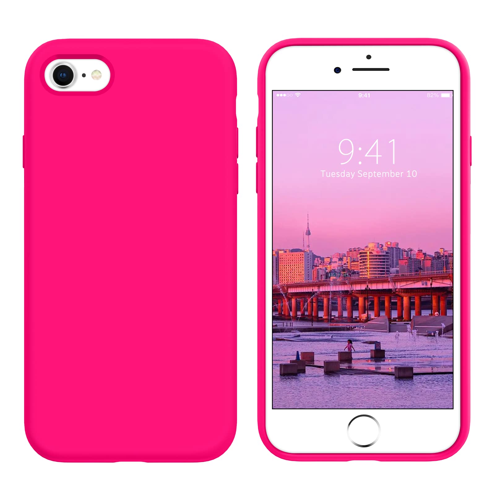 BENTOBEN Soft Liquid Silicone Gel Shockproof Case for iPhone SE 2022/2020 & iPhone 8/7 (4.7 inch) - Protective Rubber Bumper Cover in Hot Pink | Perfect for Daily Use, Travel, and Outdoor Activities