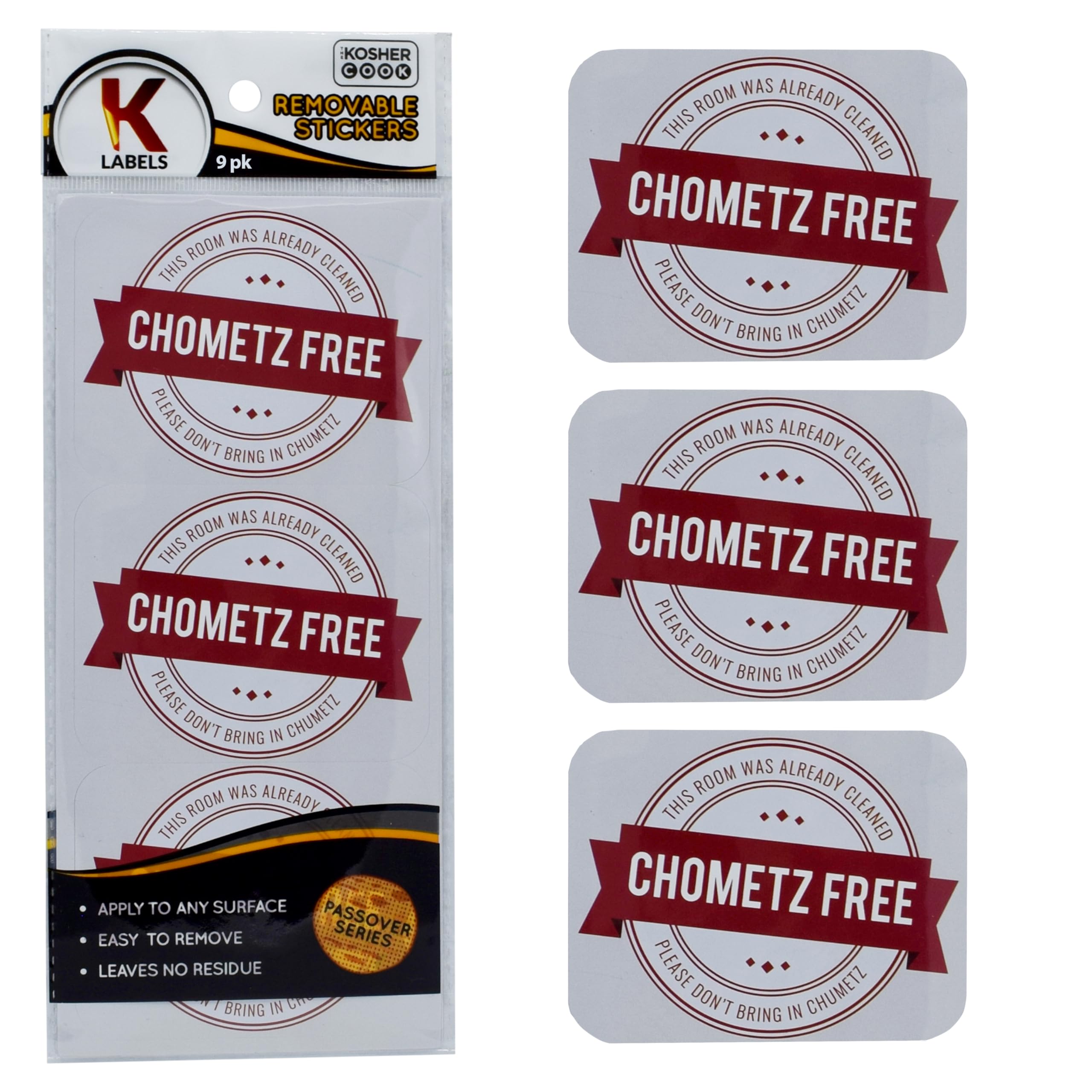 Chometz Free Passover Labels 9 Pack - Kosher Kitchen & Pantry Stickers for Pesach Seder - Cabinet, Closet & Food Storage Organization - Perfect for Jewish Holiday Preparation & Kosher Certification